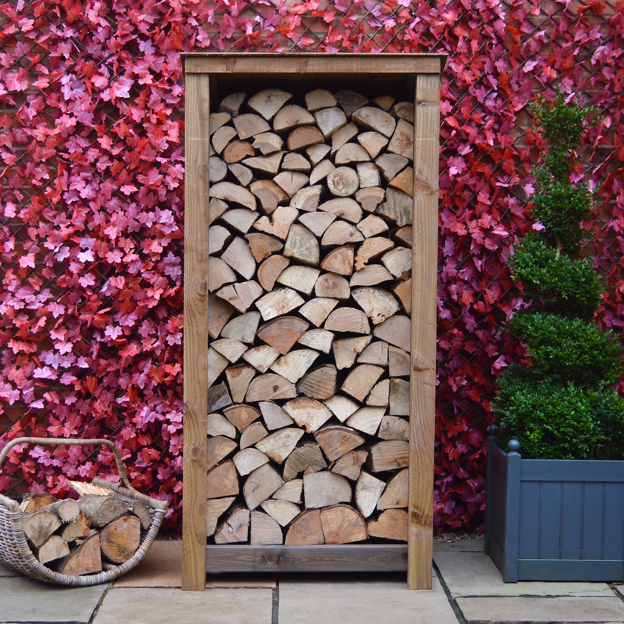 Burley Log Store - Rustic Brown - Slatted Panels - 3ft Wide x 6ft Tall