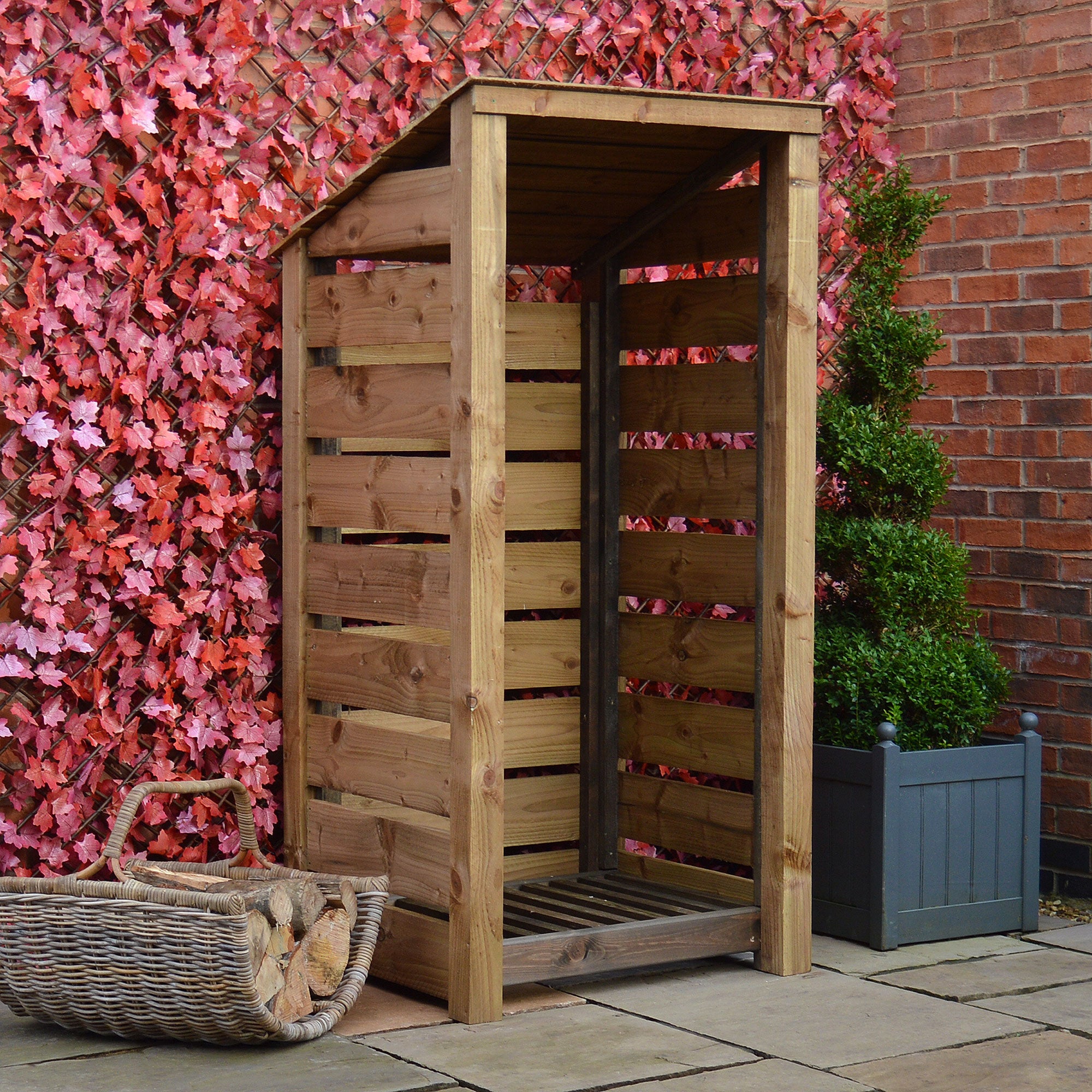 Burley Log Store - Rustic Brown - Slatted Panels - 3ft Wide x 6ft Tall