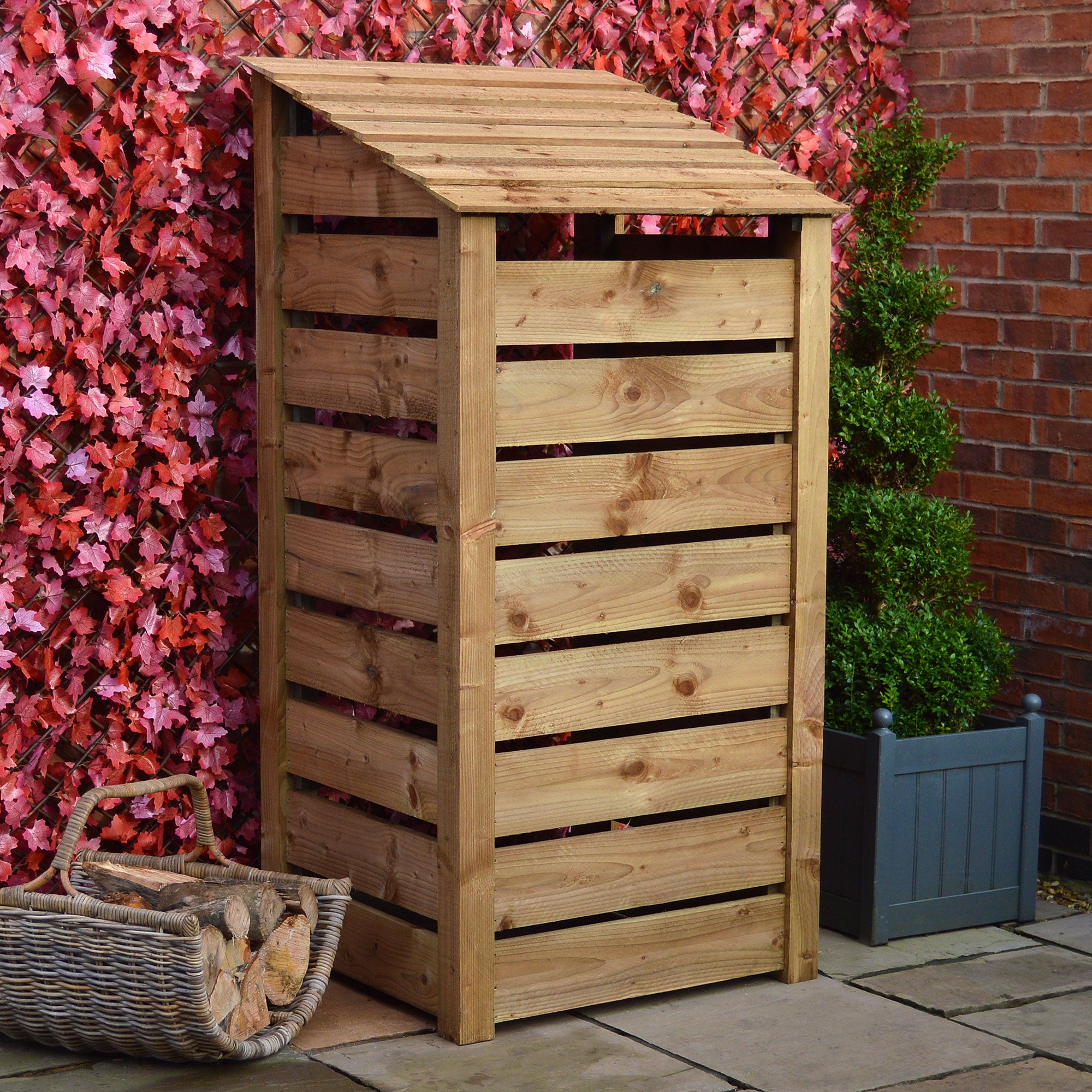 Burley Log Store - Rustic Brown - Slatted Panels - 3ft Wide x 6ft Tall