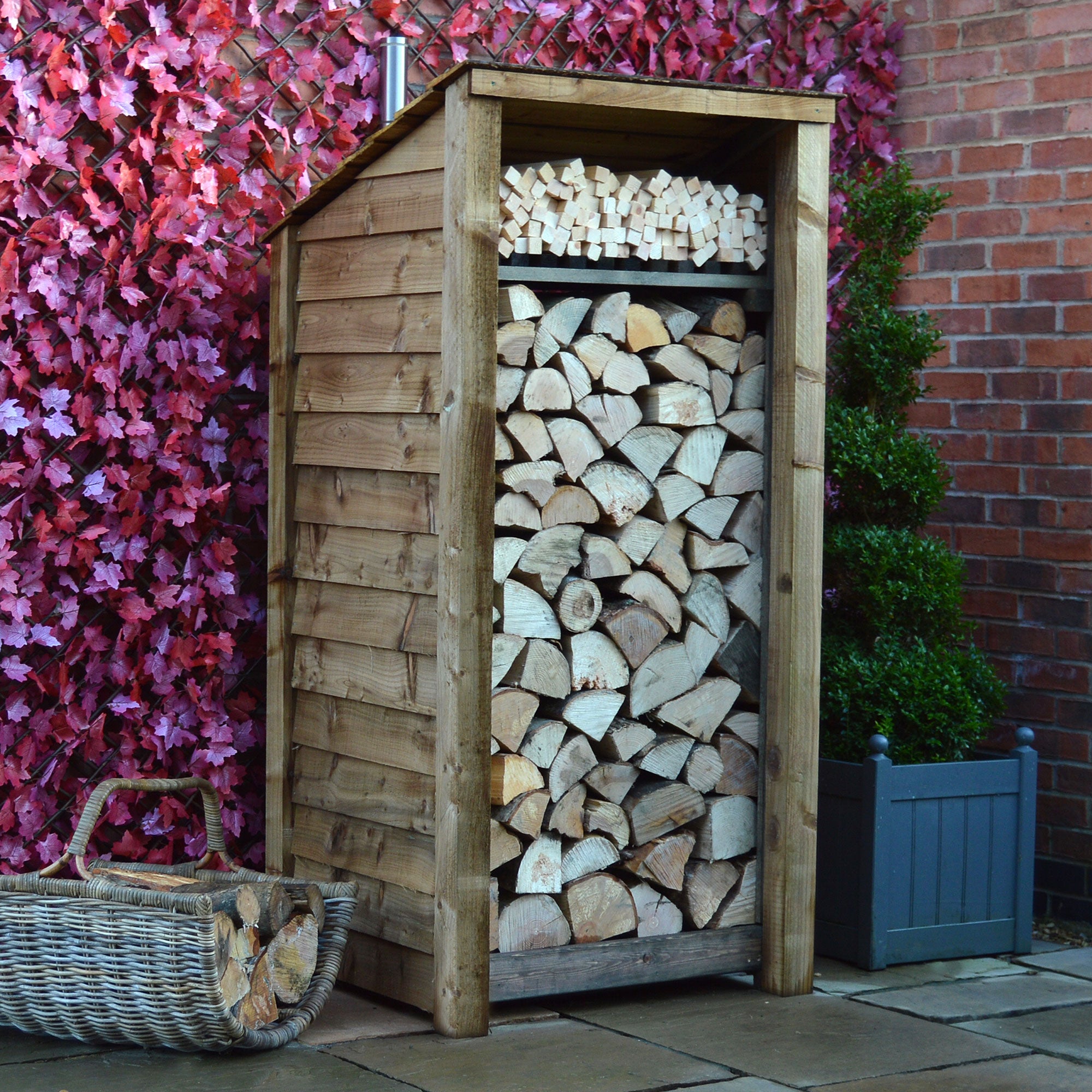 Burley Log Store - Rustic Brown - Solid Panels - 3ft Wide x 6ft Tall