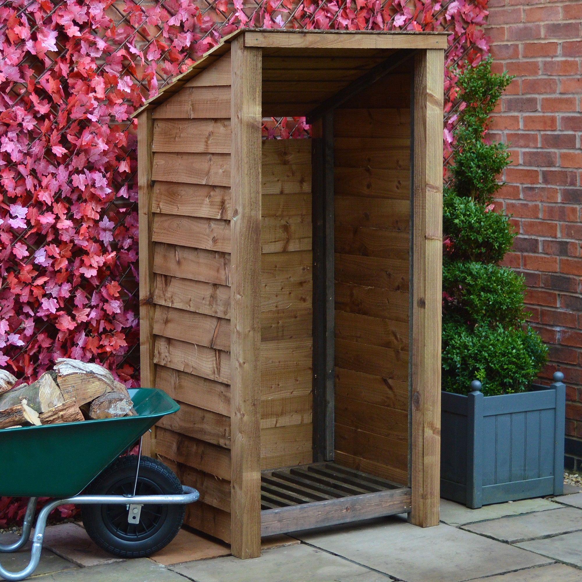 Burley Log Store - Rustic Brown - Solid Panels - 3ft Wide x 6ft Tall