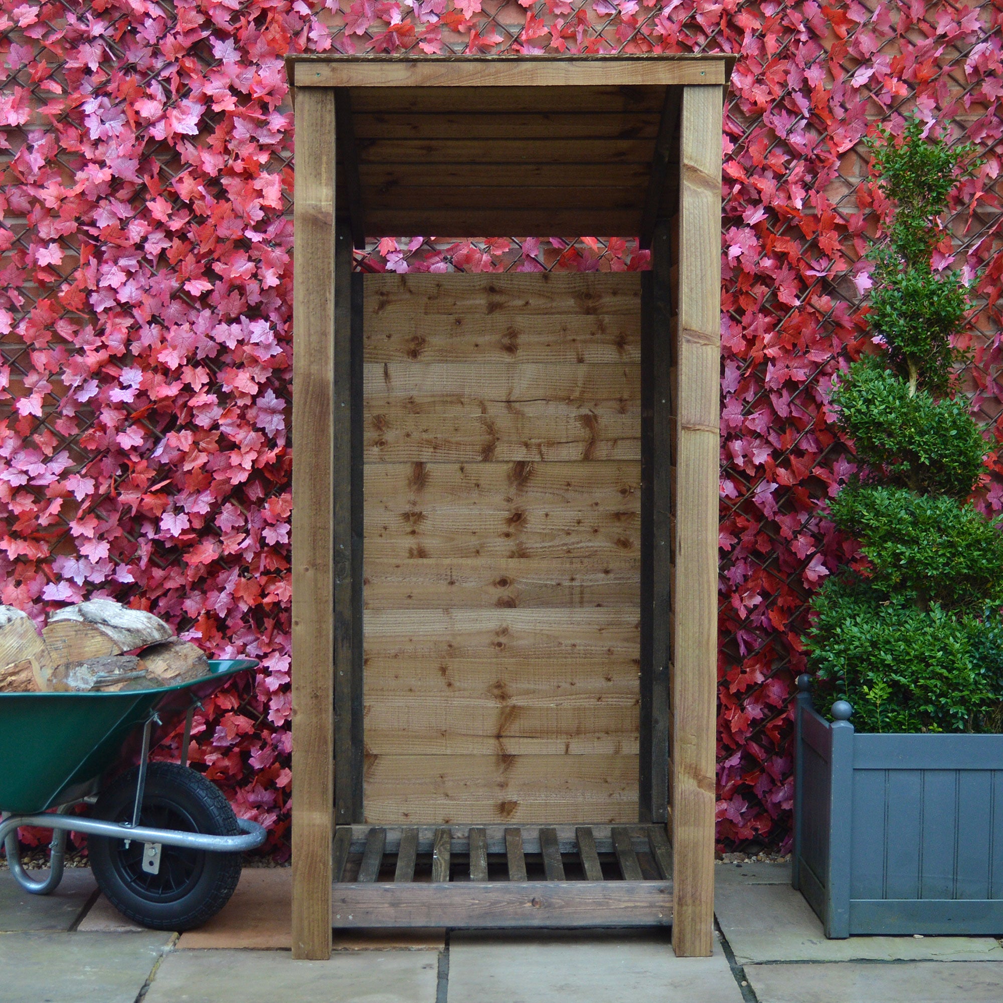 Burley Log Store - Rustic Brown - Solid Panels - 3ft Wide x 6ft Tall