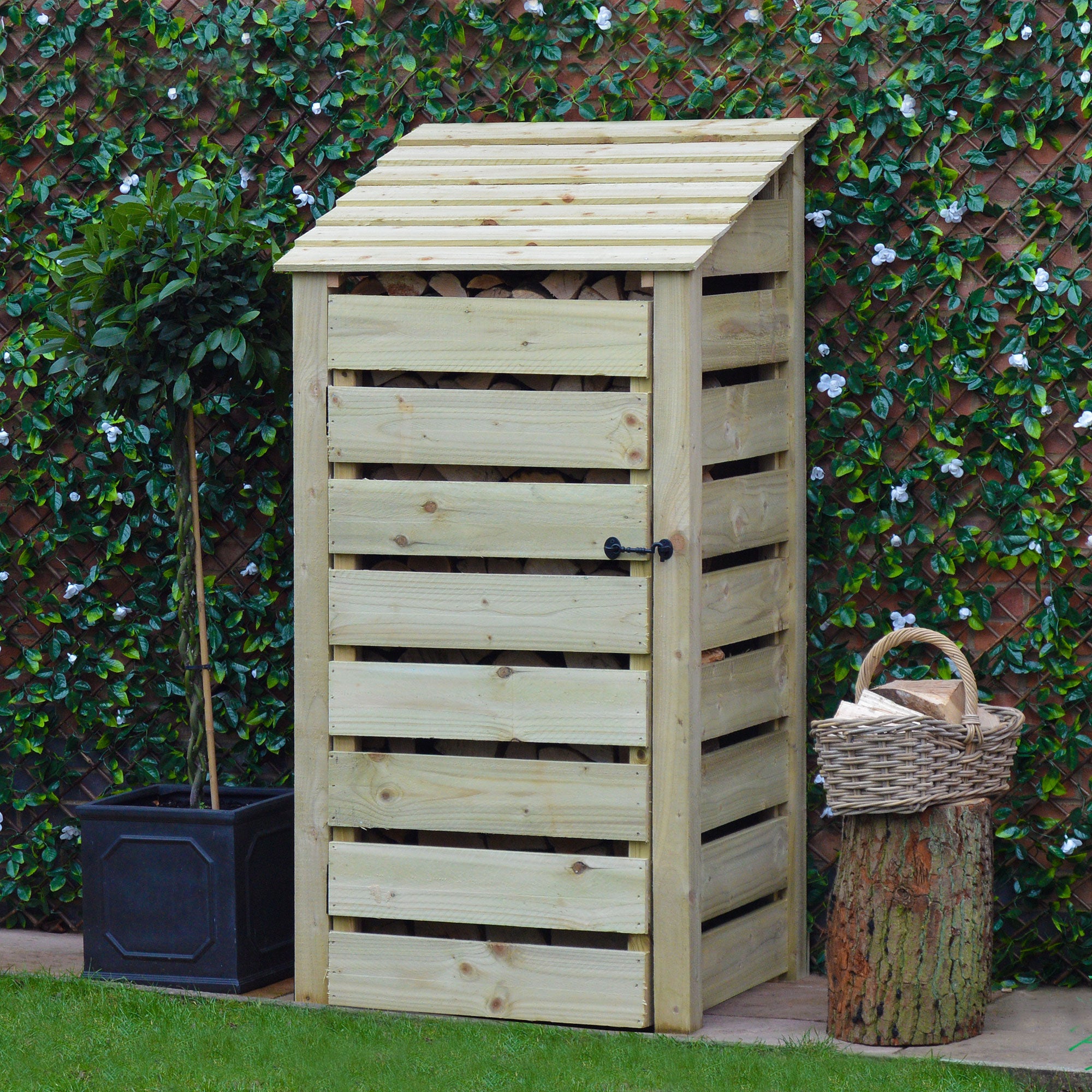 Burley Log Store - Light Green - Slatted Panels - 3ft Wide x 6ft Tall