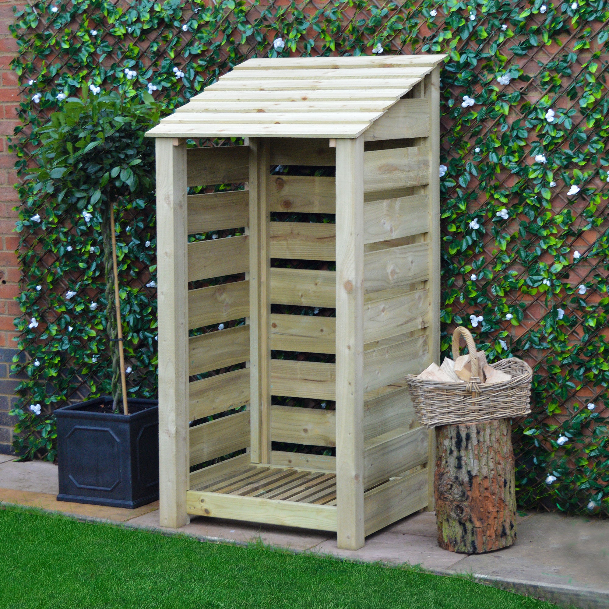 Burley Log Store - Light Green - Slatted Panels - 3ft Wide x 6ft Tall