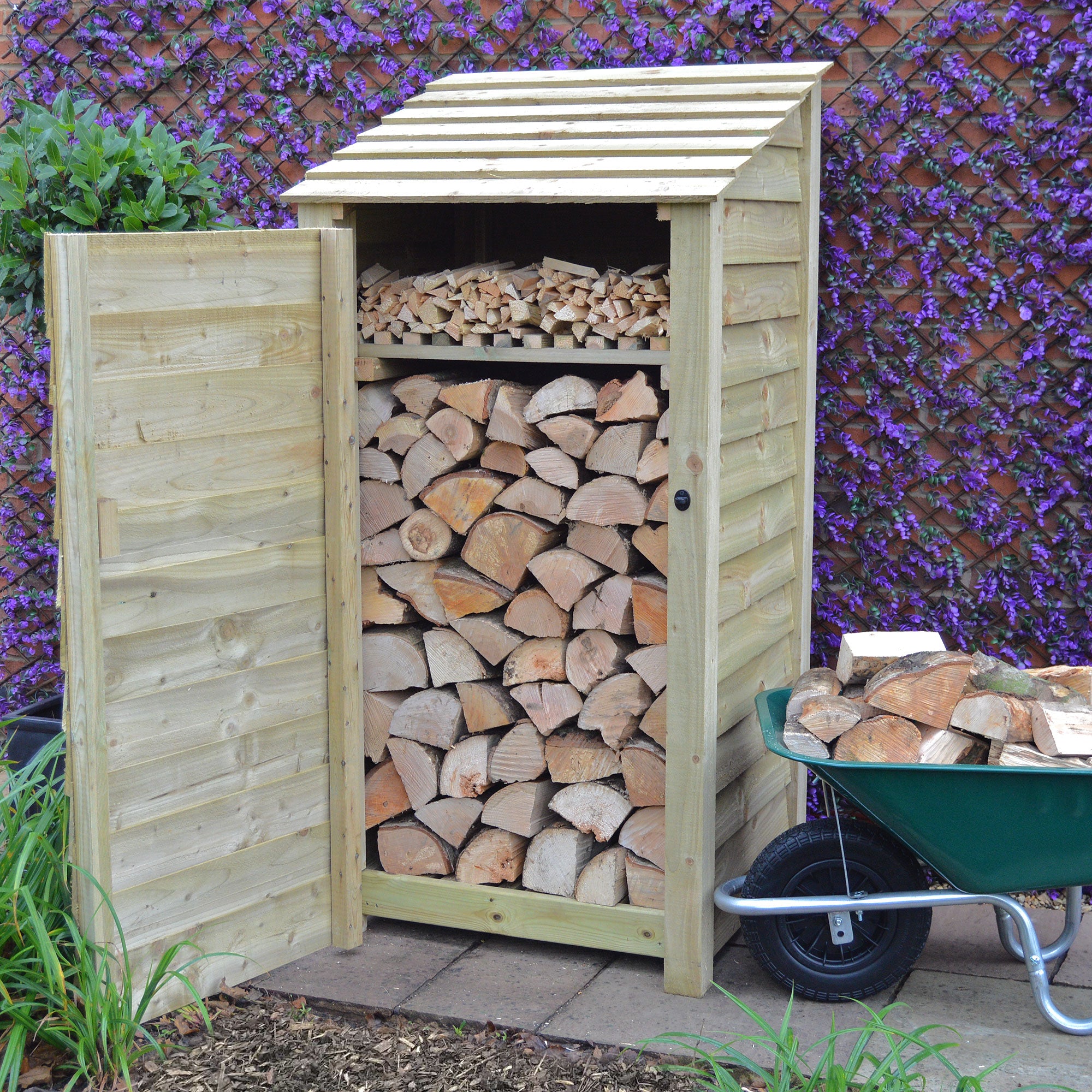 Burley Log Store - Light Green - Solid Panels - 3ft Wide x 6ft Tall