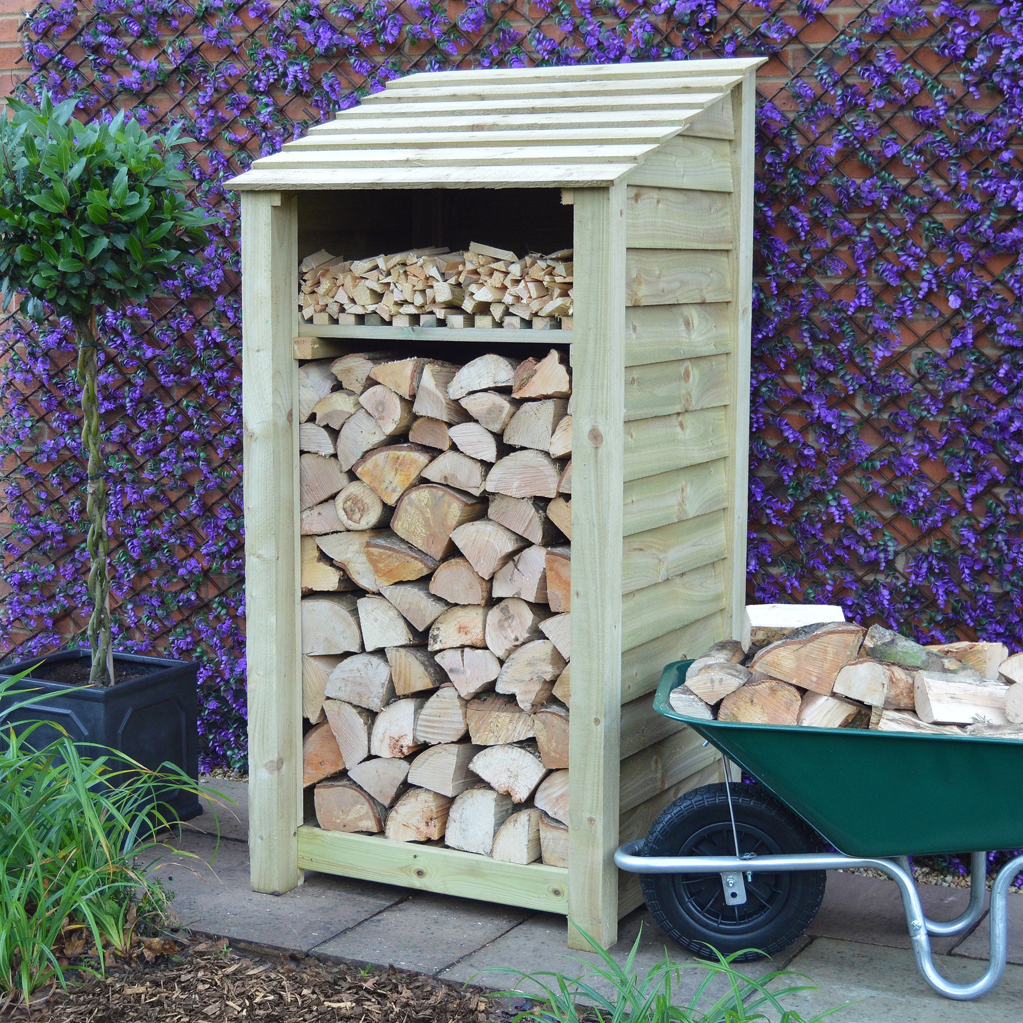 Burley Log Store - Light Green - Solid Panels - 3ft Wide x 6ft Tall