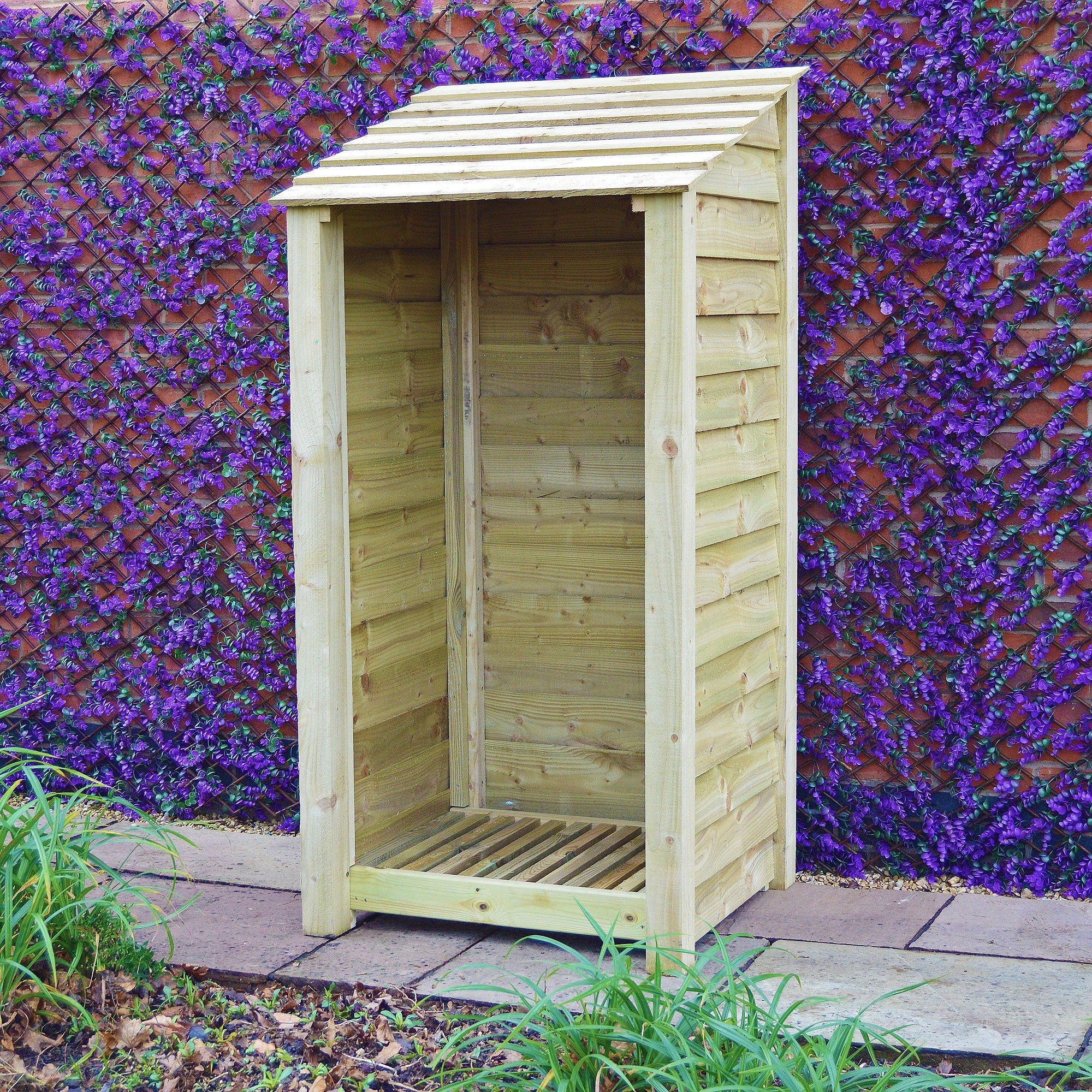Burley Log Store - Light Green - Solid Panels - 3ft Wide x 6ft Tall
