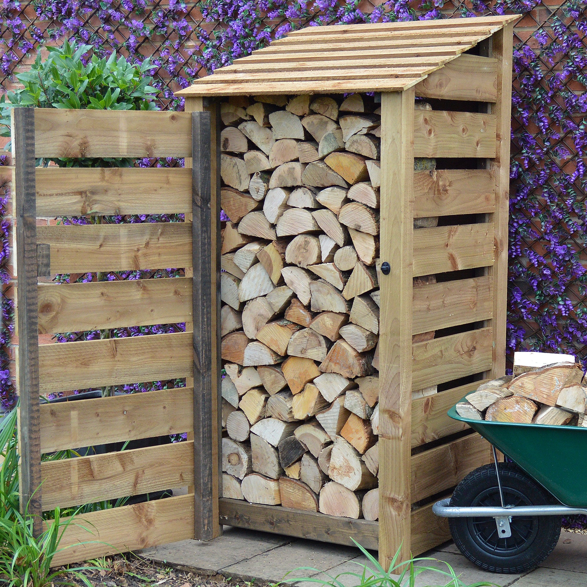 Burley Log Store - Rustic Brown - Slatted Panels - 3ft Wide x 6ft Tall