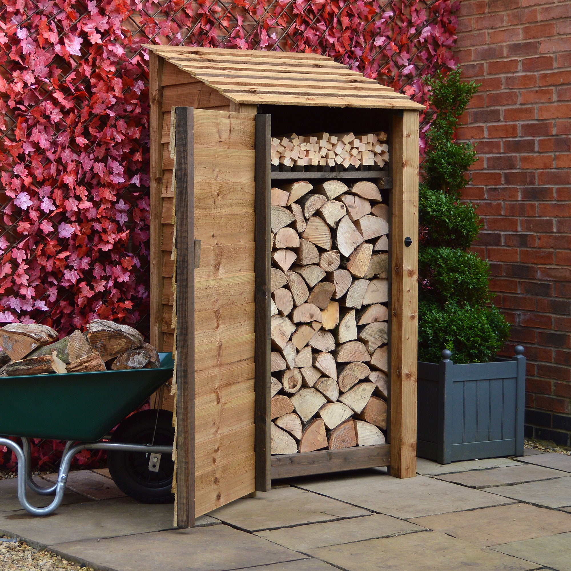 Burley Log Store - Rustic Brown - Solid Panels - 3ft Wide x 6ft Tall