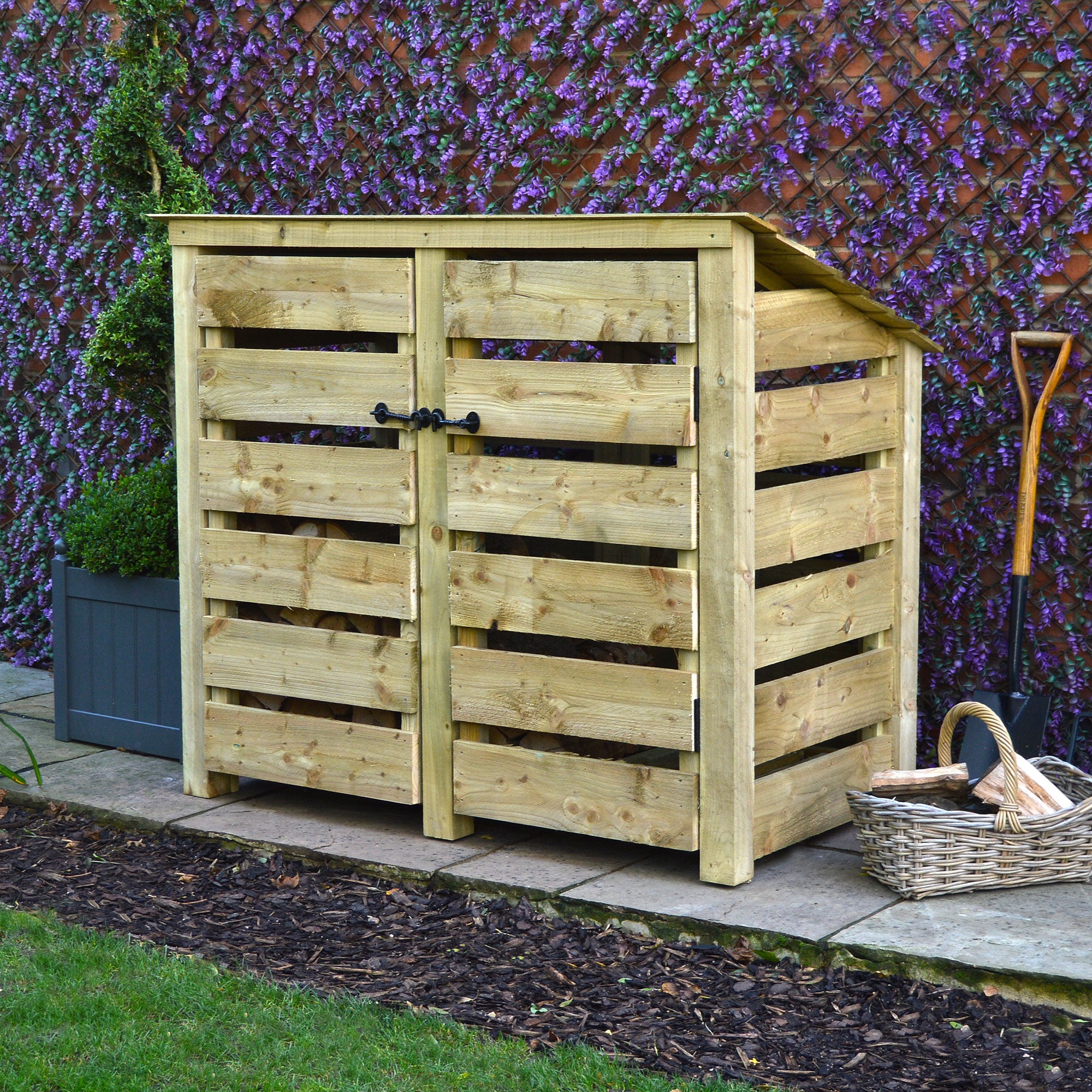 Cottesmore Log Store - Light Green - Slatted Panels - 5ft Wide x 4ft Tall