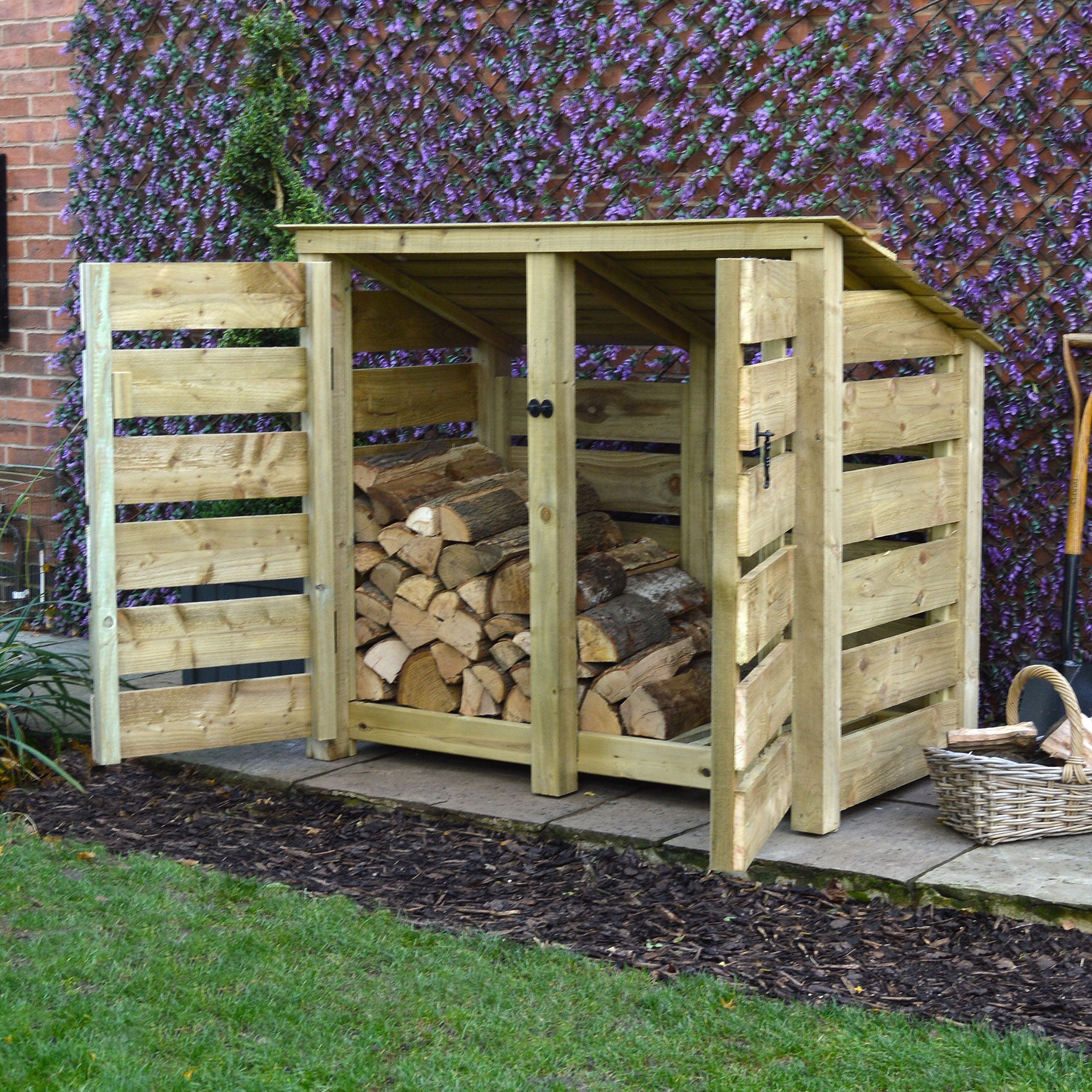 Cottesmore Log Store - Light Green - Slatted Panels - 5ft Wide x 4ft Tall
