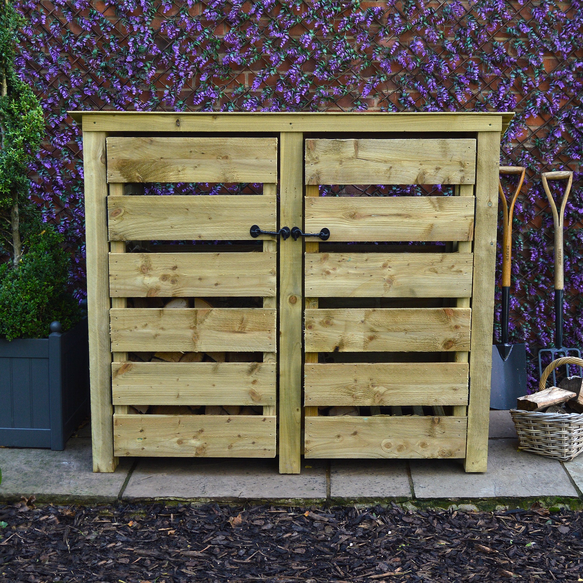 Cottesmore Log Store - Light Green - Slatted Panels - 5ft Wide x 4ft Tall - Clearance Grade