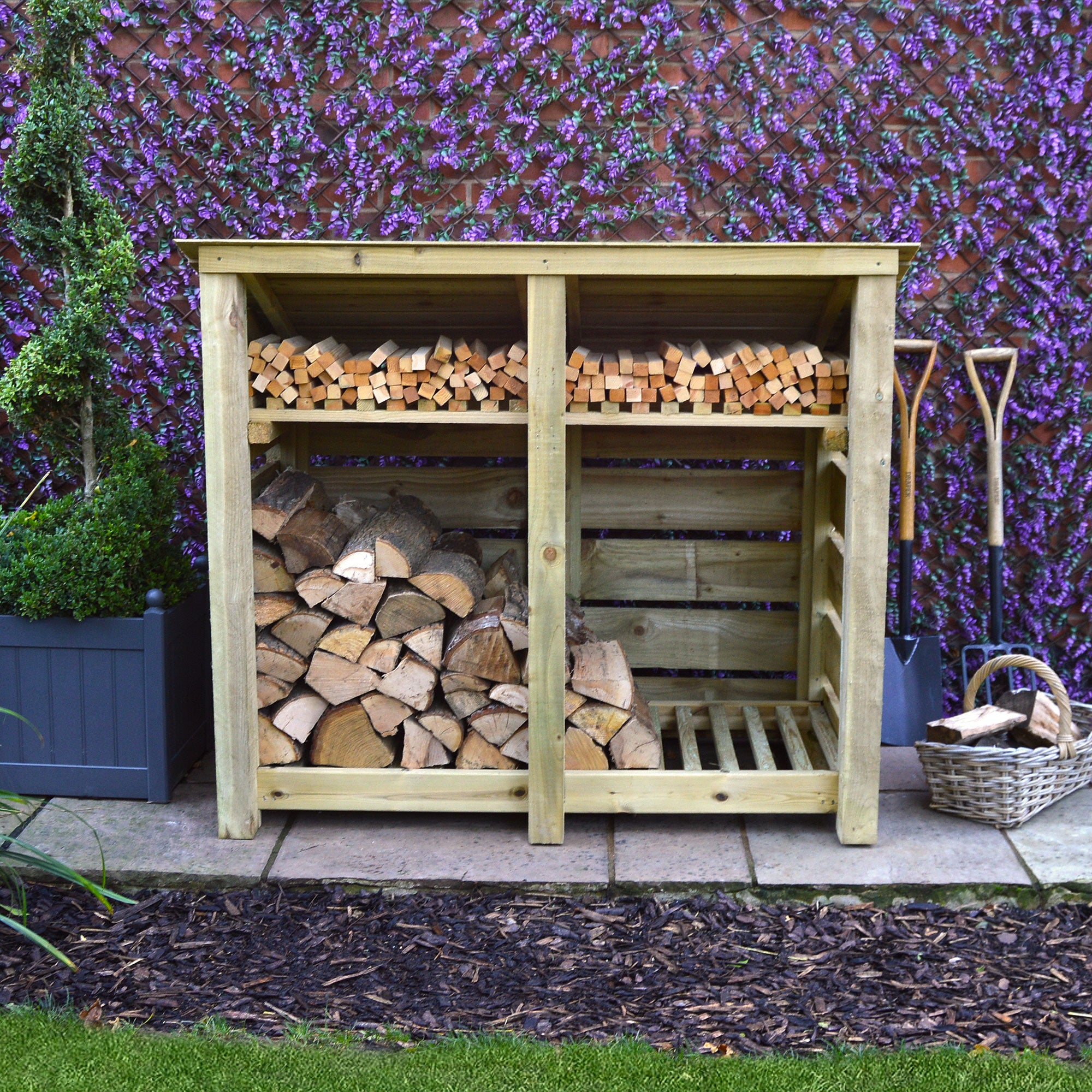 Cottesmore Log Store - Light Green - Slatted Panels - 5ft Wide x 4ft Tall