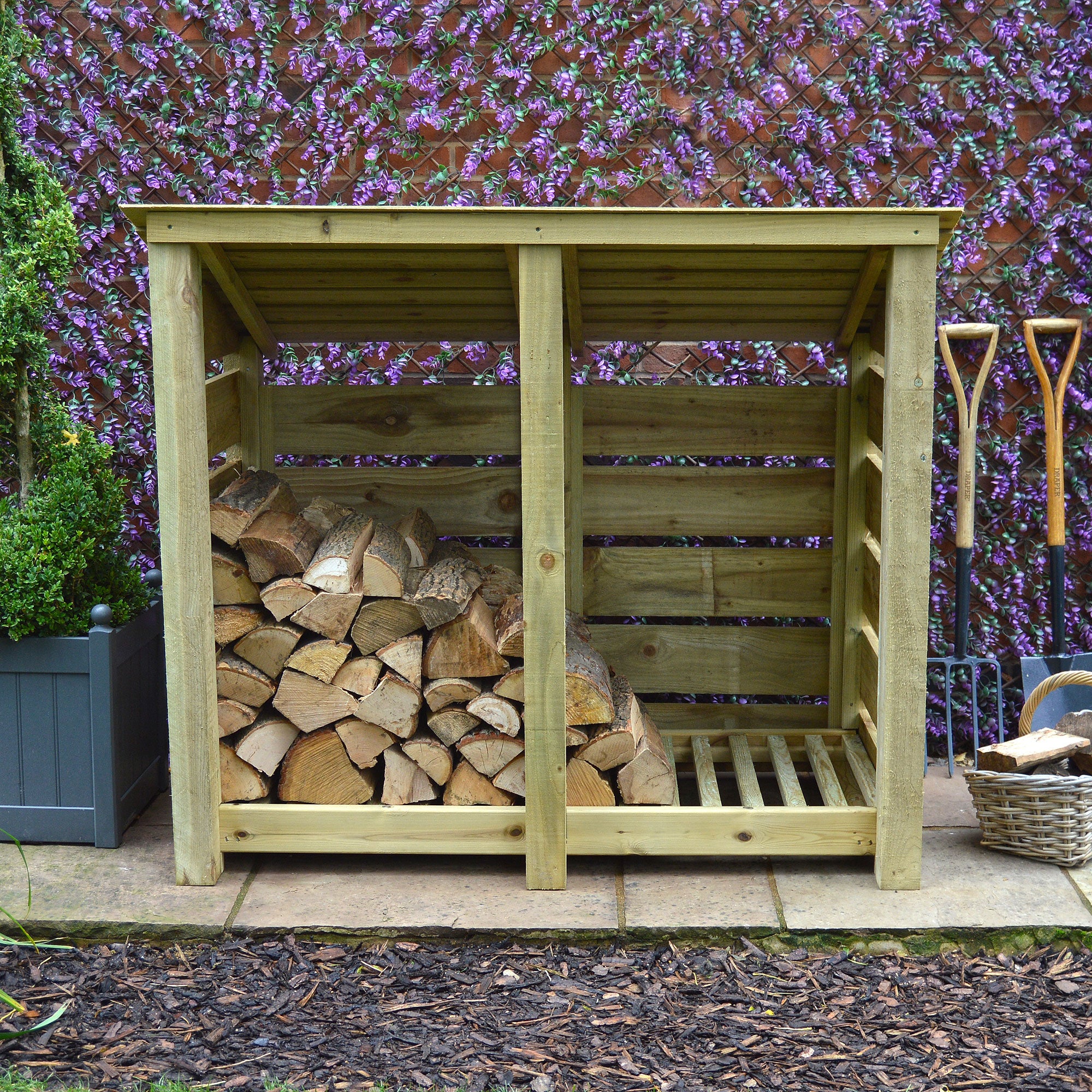 Cottesmore Log Store - Light Green - Slatted Panels - 5ft Wide x 4ft Tall