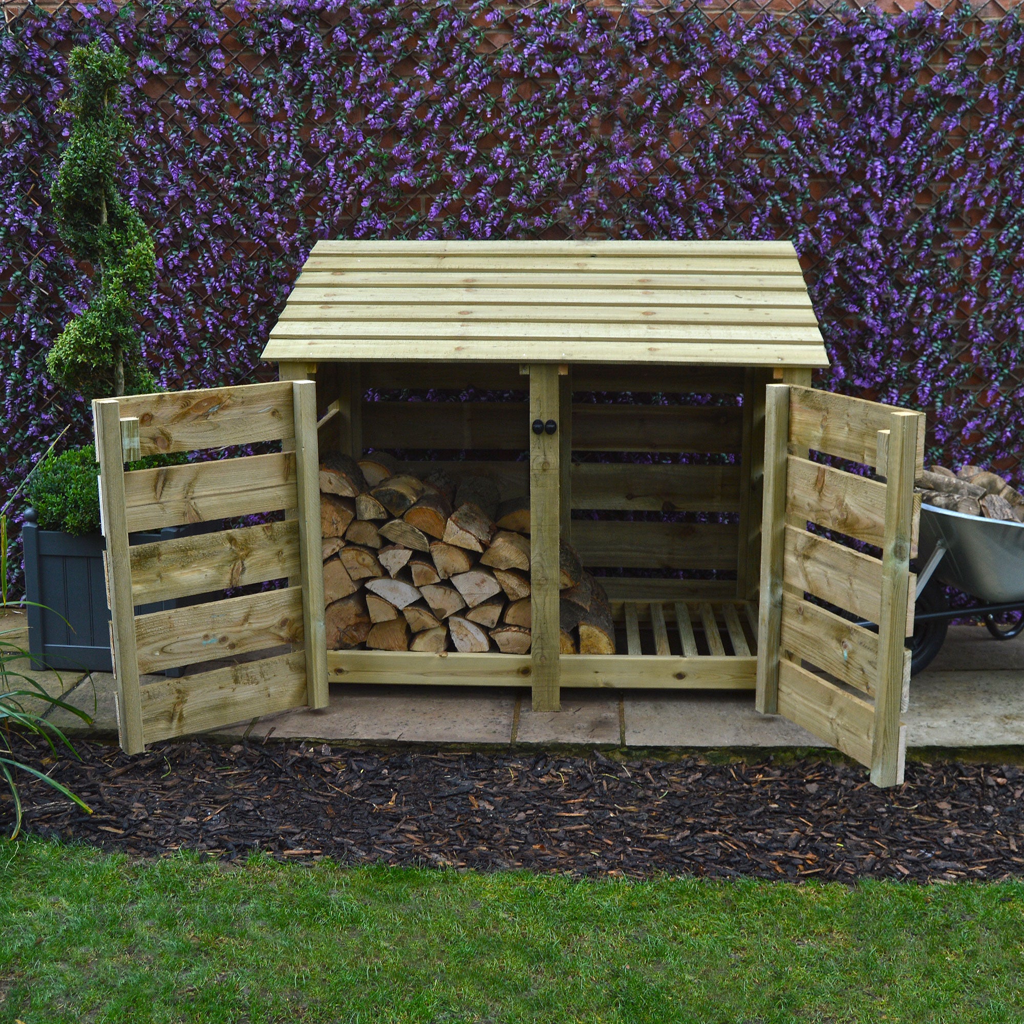 Cottesmore Log Store - Light Green - Slatted Panels - 5ft Wide x 4ft Tall