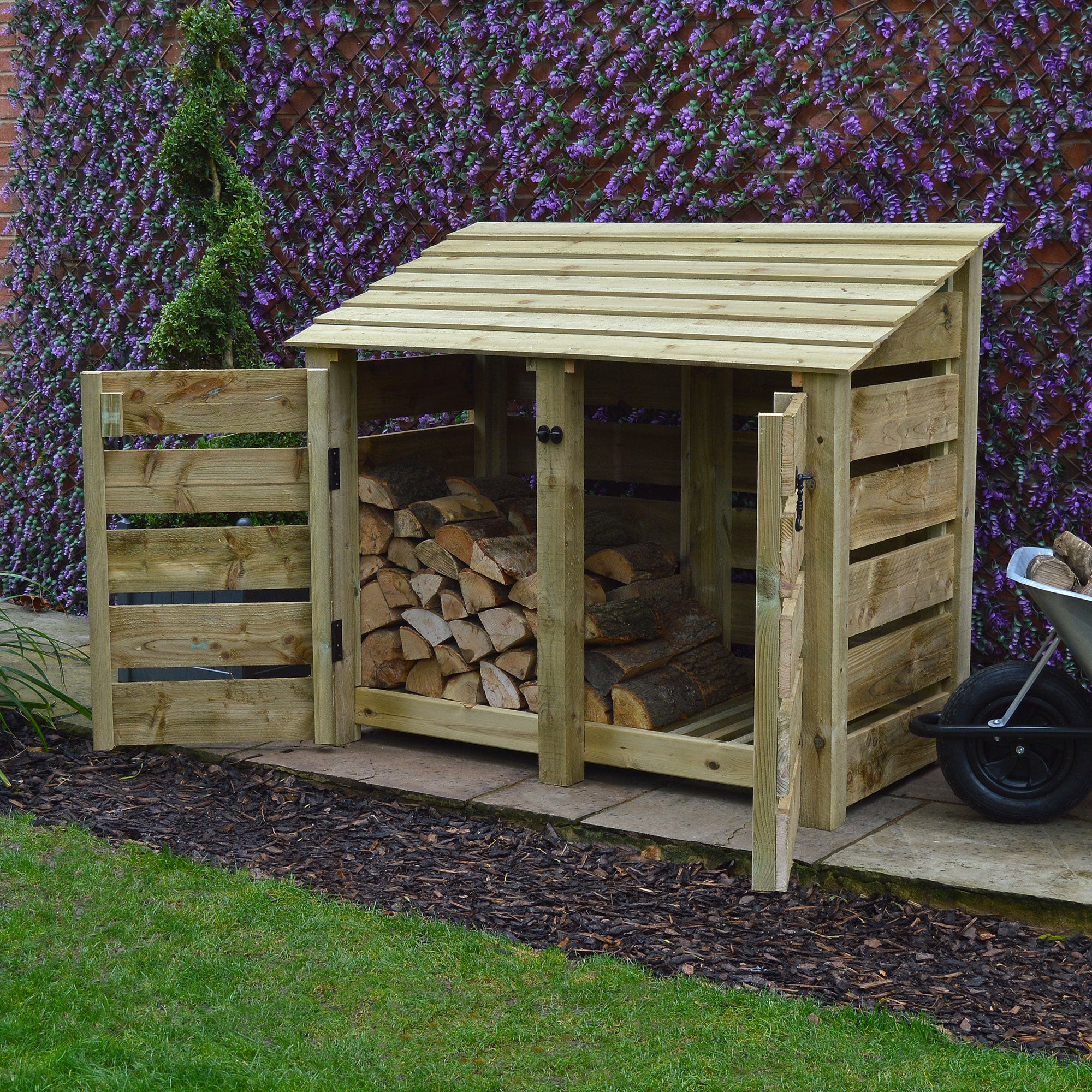 Cottesmore Log Store - Light Green - Slatted Panels - 5ft Wide x 4ft Tall