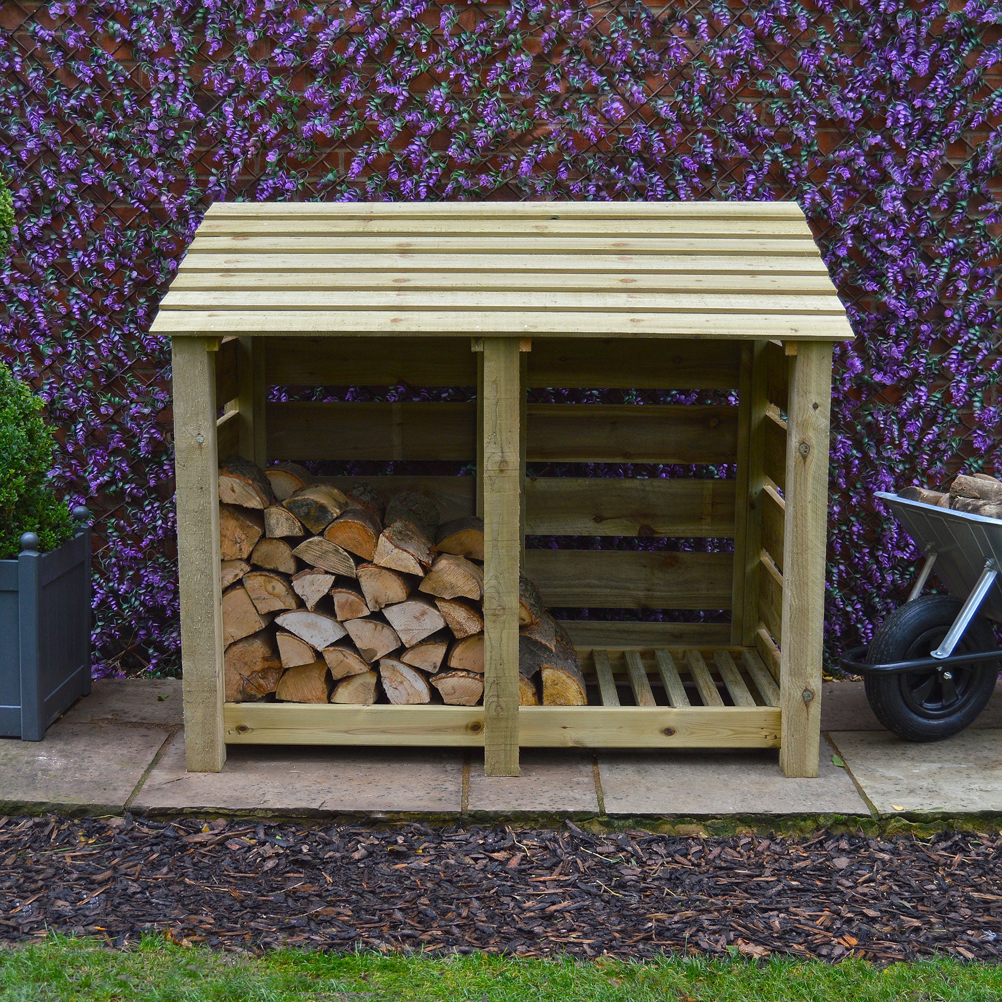 Cottesmore Log Store - Light Green - Slatted Panels - 5ft Wide x 4ft Tall