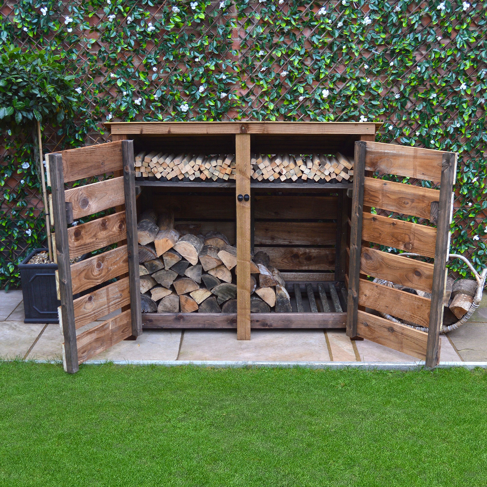 Cottesmore Log Store - Rustic Brown - Slatted Panels - 5ft Wide x 4ft Tall