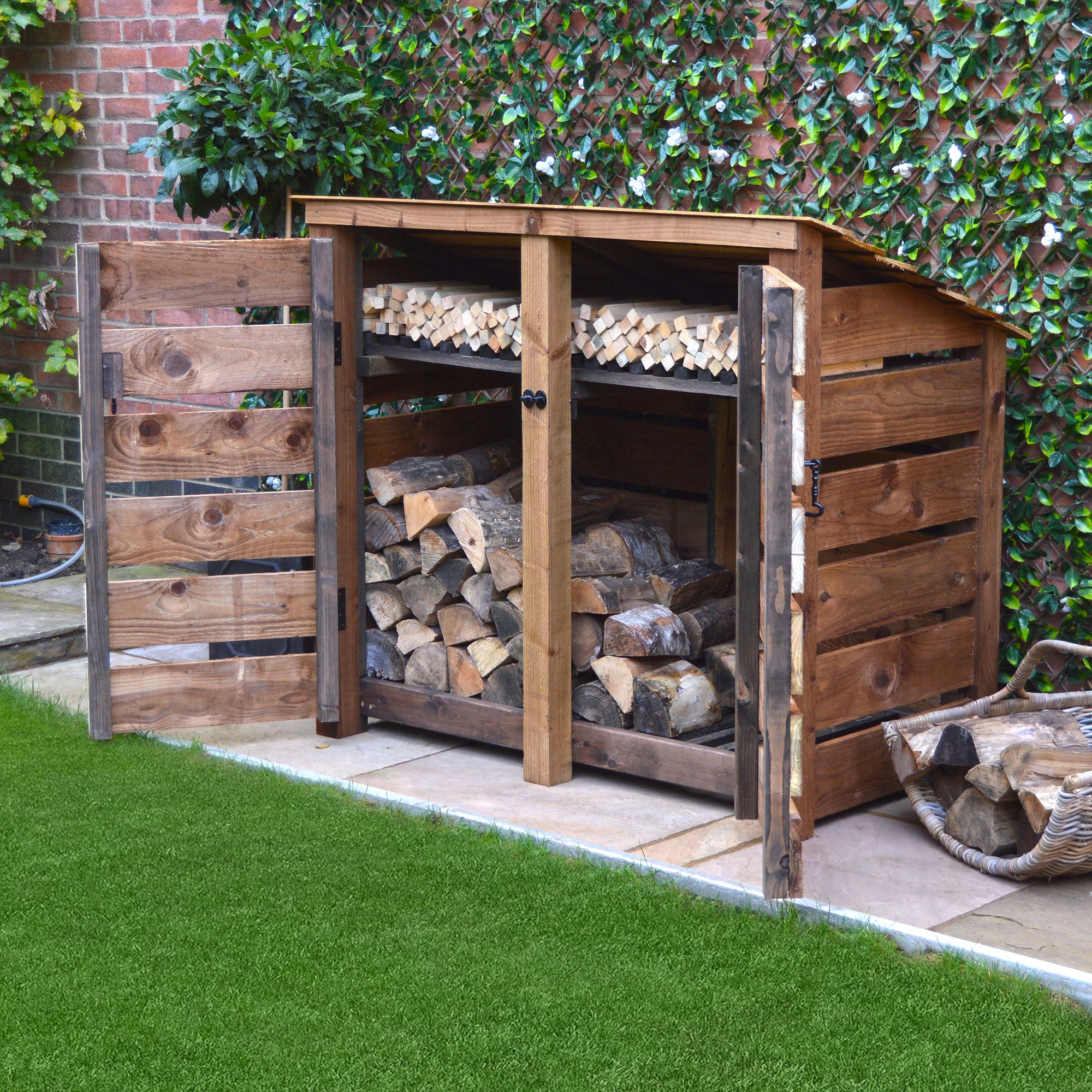 Cottesmore Log Store - Rustic Brown - Slatted Panels - 5ft Wide x 4ft Tall