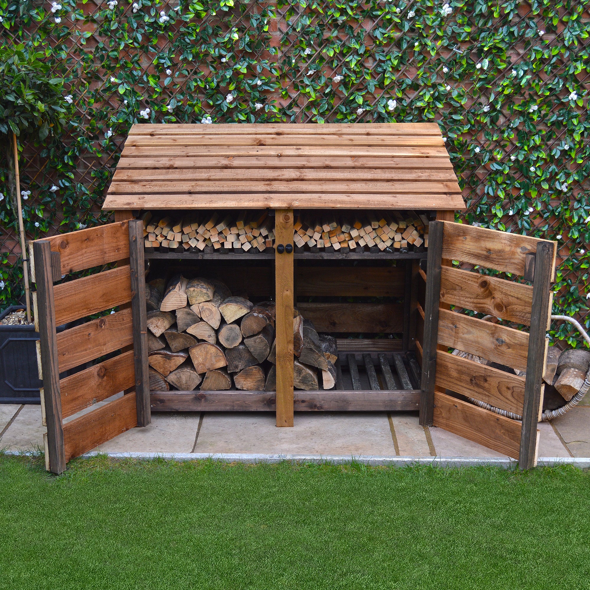 Cottesmore Log Store - Rustic Brown - Slatted Panels - 5ft Wide x 4ft Tall