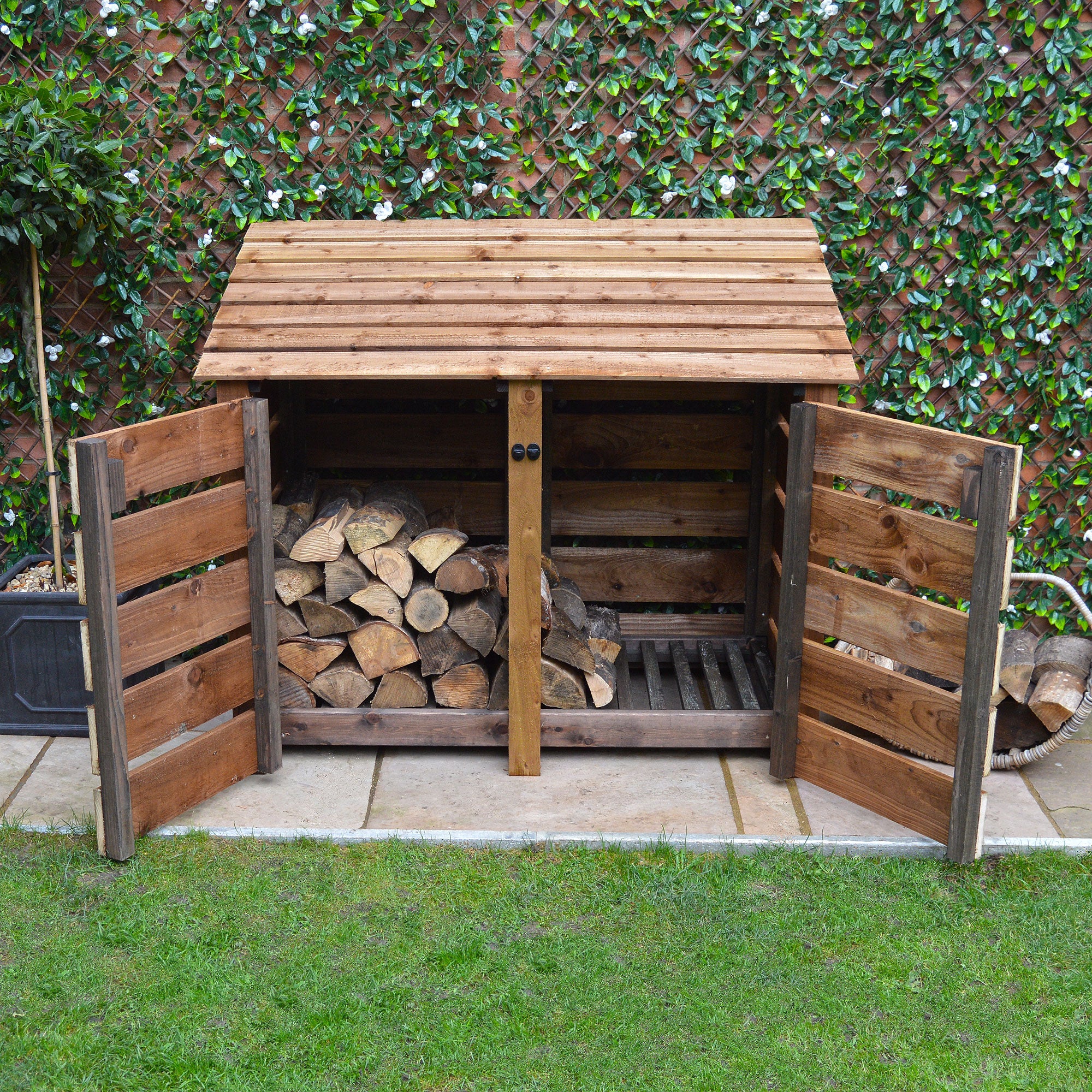 Cottesmore Log Store - Rustic Brown - Slatted Panels - 5ft Wide x 4ft Tall