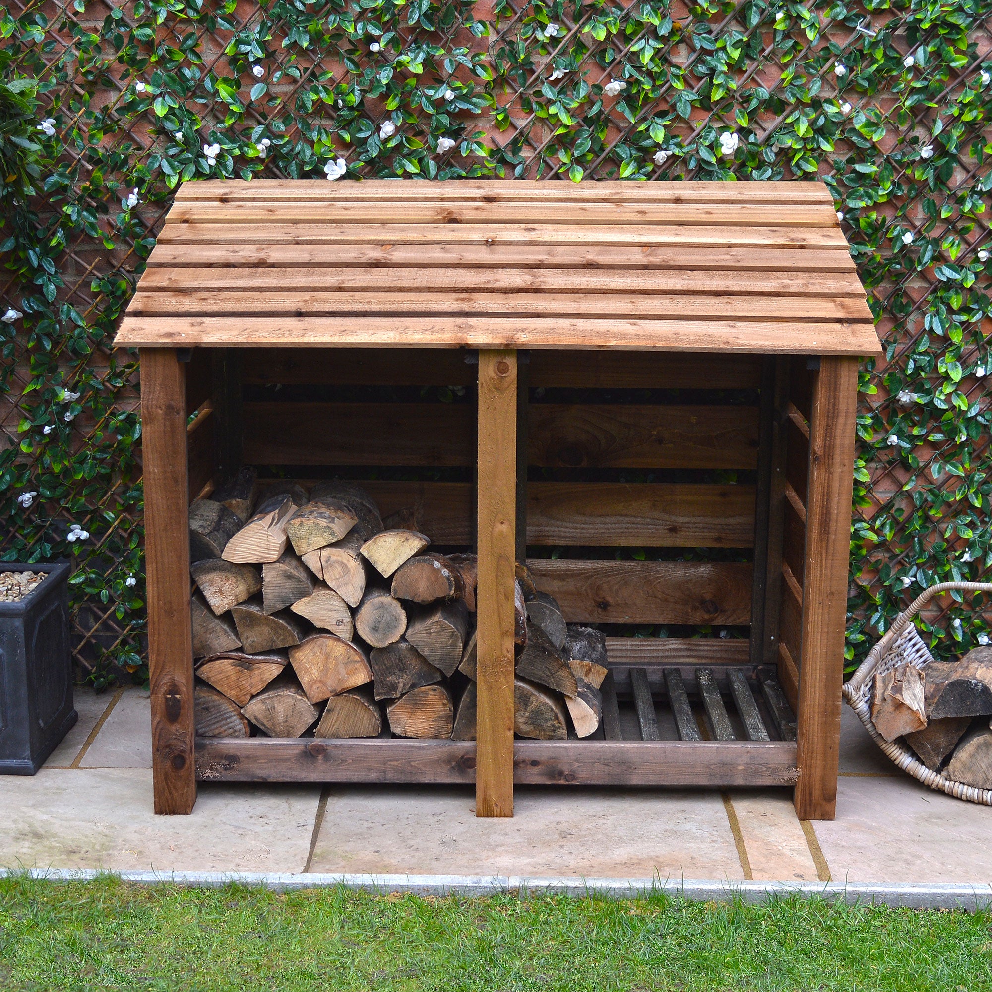 Cottesmore Log Store - Rustic Brown - Slatted Panels - 5ft Wide x 4ft Tall