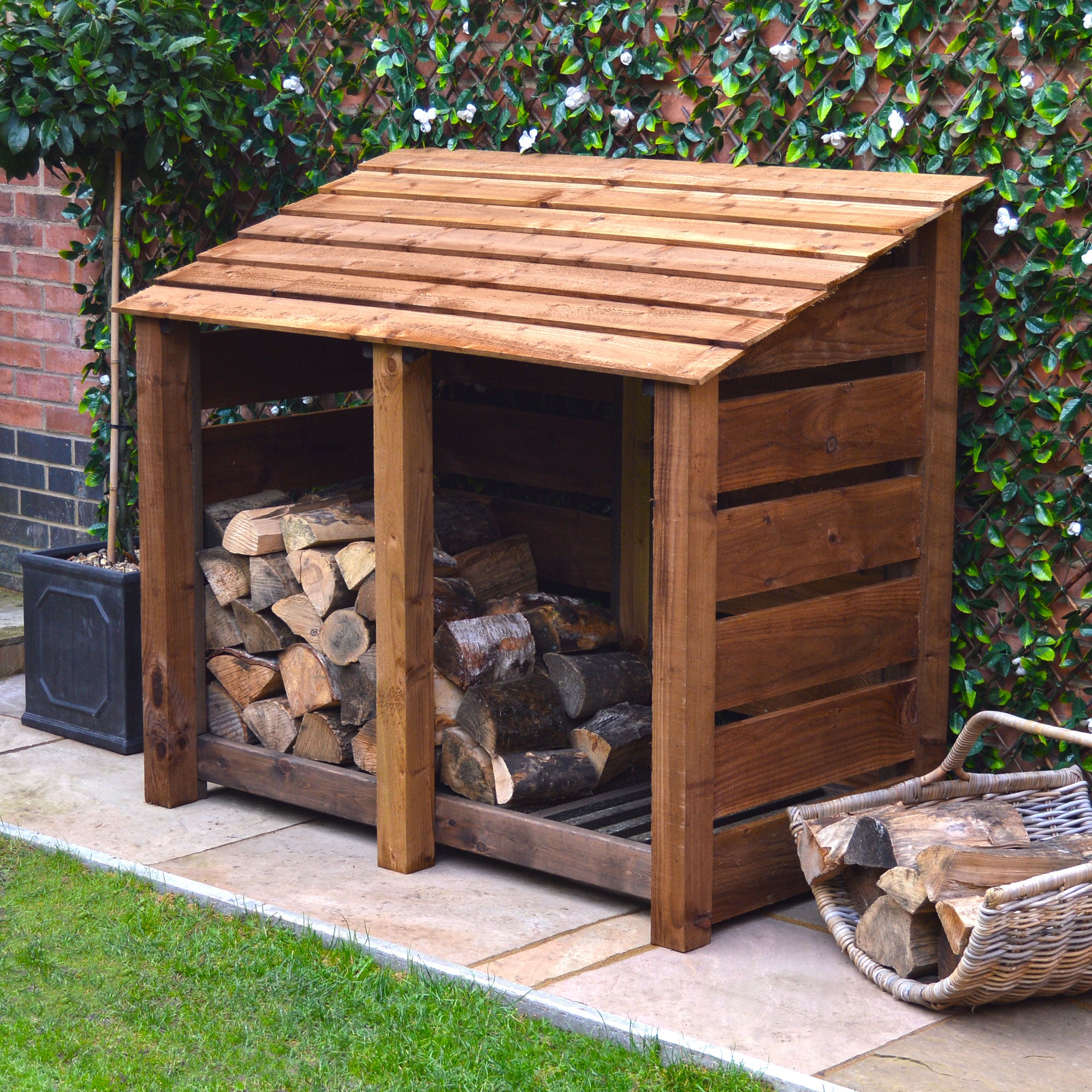 Cottesmore Log Store - Rustic Brown - Slatted Panels - 5ft Wide x 4ft Tall - Clearance Grade