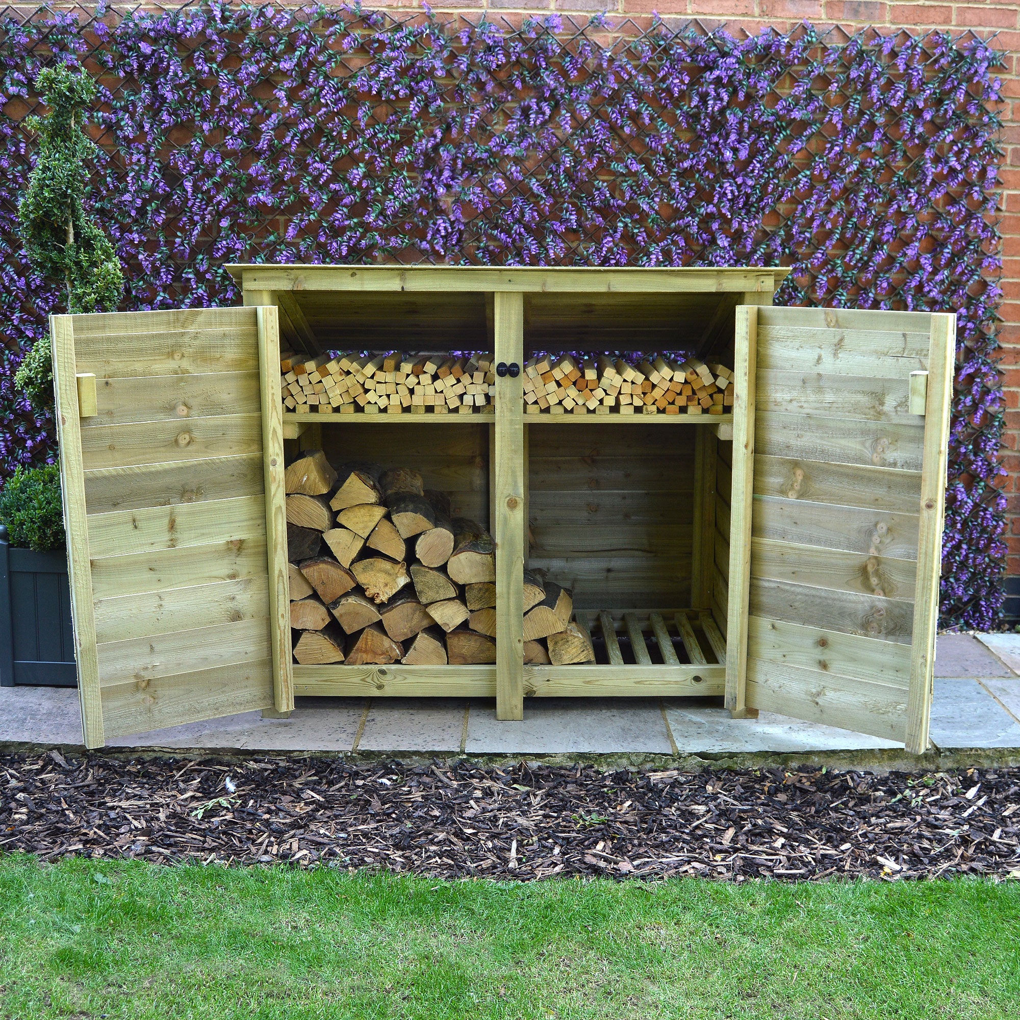 Cottesmore Log Store - Light Green - Solid Panels - 5ft Wide x 4ft Tall