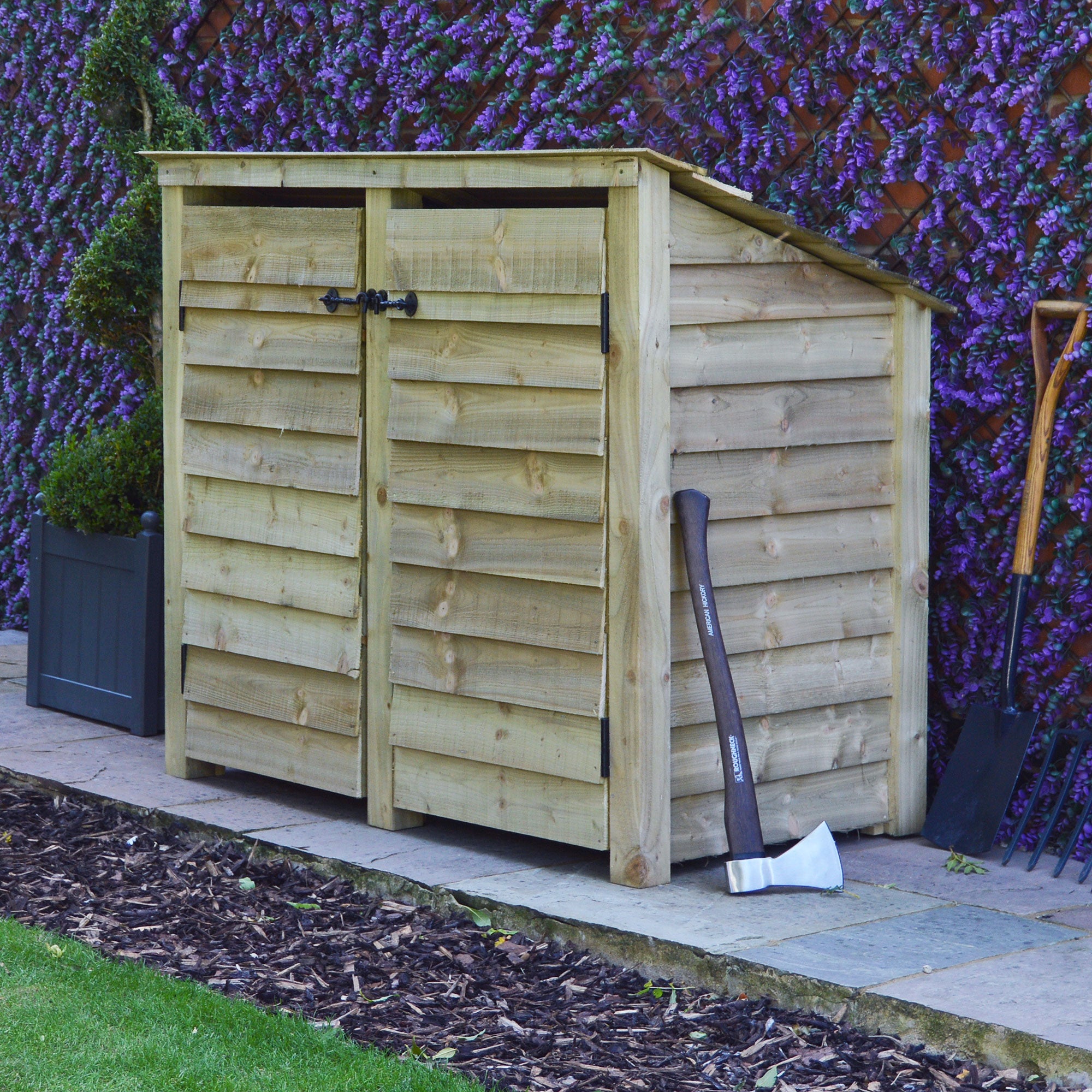 Cottesmore Log Store - Light Green - Solid Panels - 5ft Wide x 4ft Tall