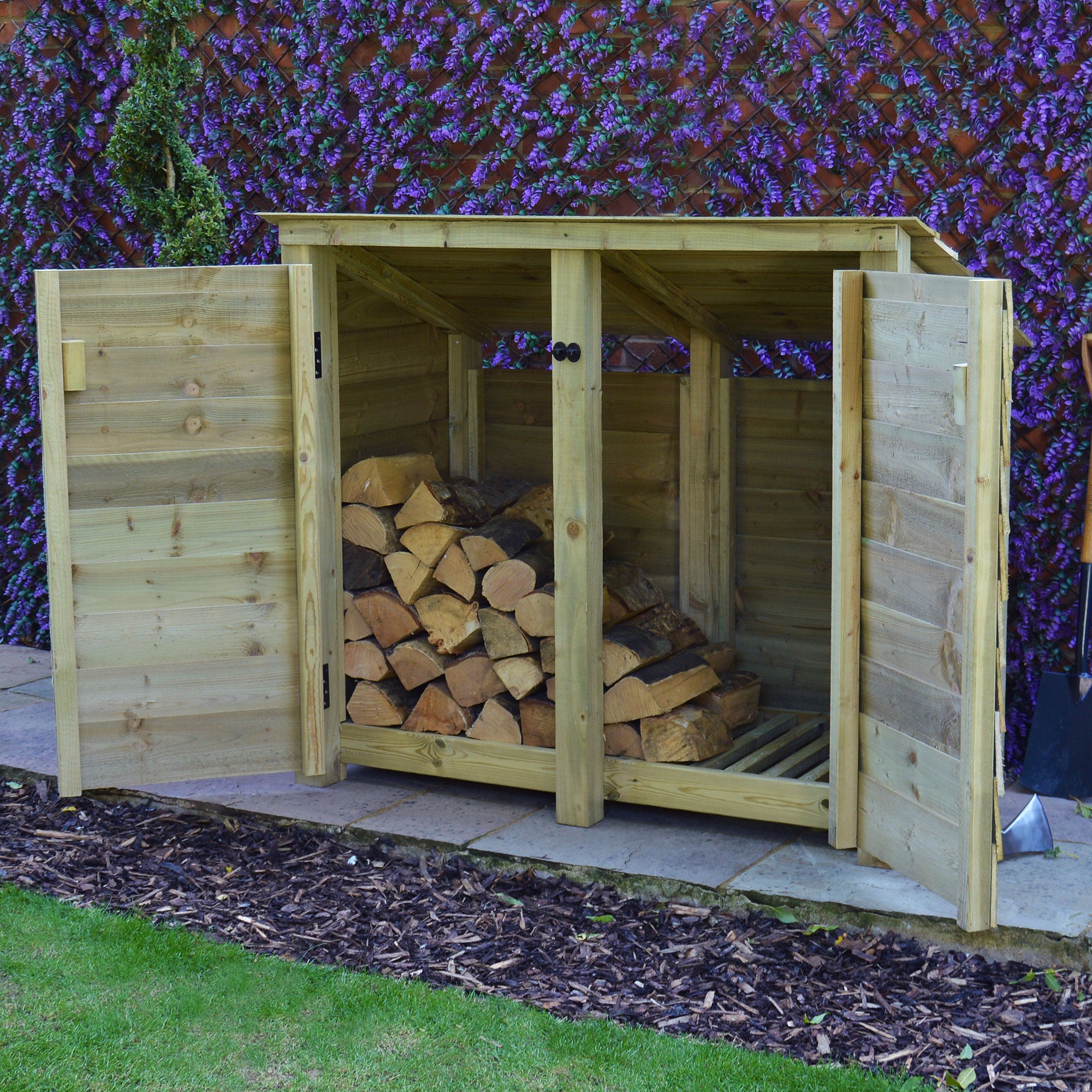 Cottesmore Log Store - Light Green - Solid Panels - 5ft Wide x 4ft Tall