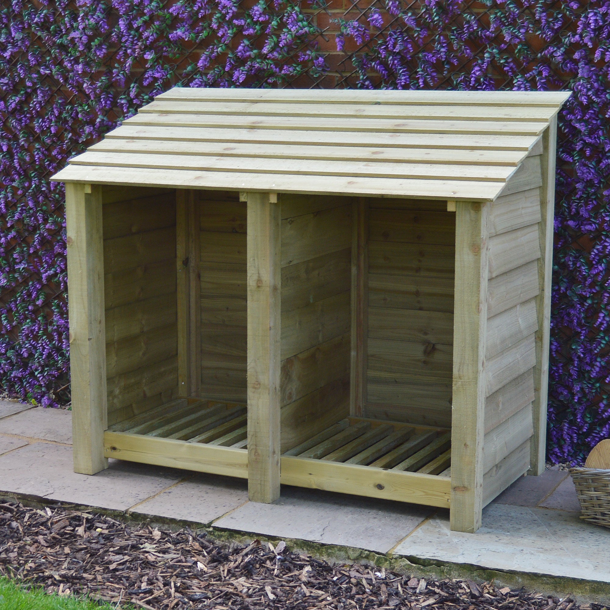 Cottesmore Log Store - Light Green - Solid Panels - 5ft Wide x 4ft Tall