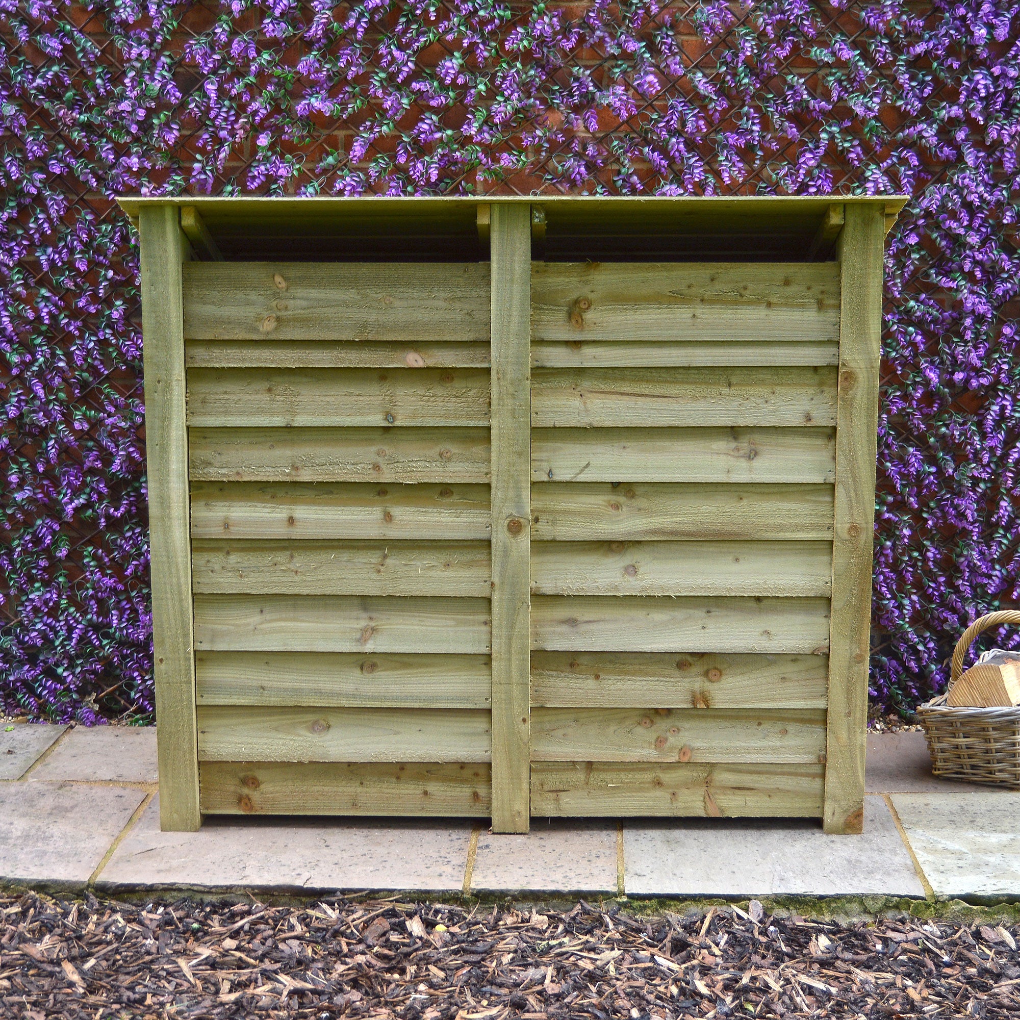 Cottesmore Log Store - Light Green - Solid Panels - 5ft Wide x 4ft Tall