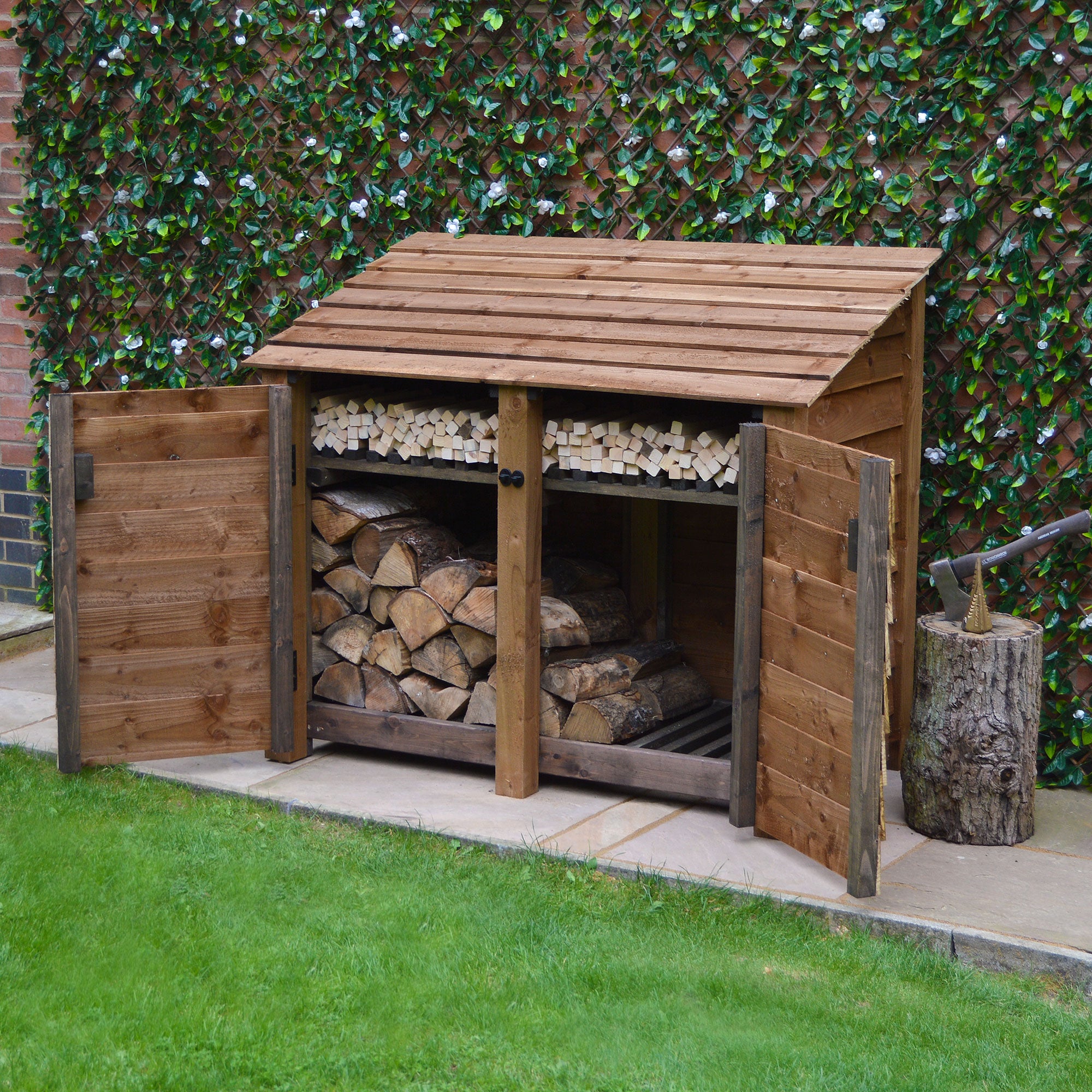 Cottesmore Log Store - Rustic Brown - Solid Panels - 5ft Wide x 4ft Tall - Clearance Grade