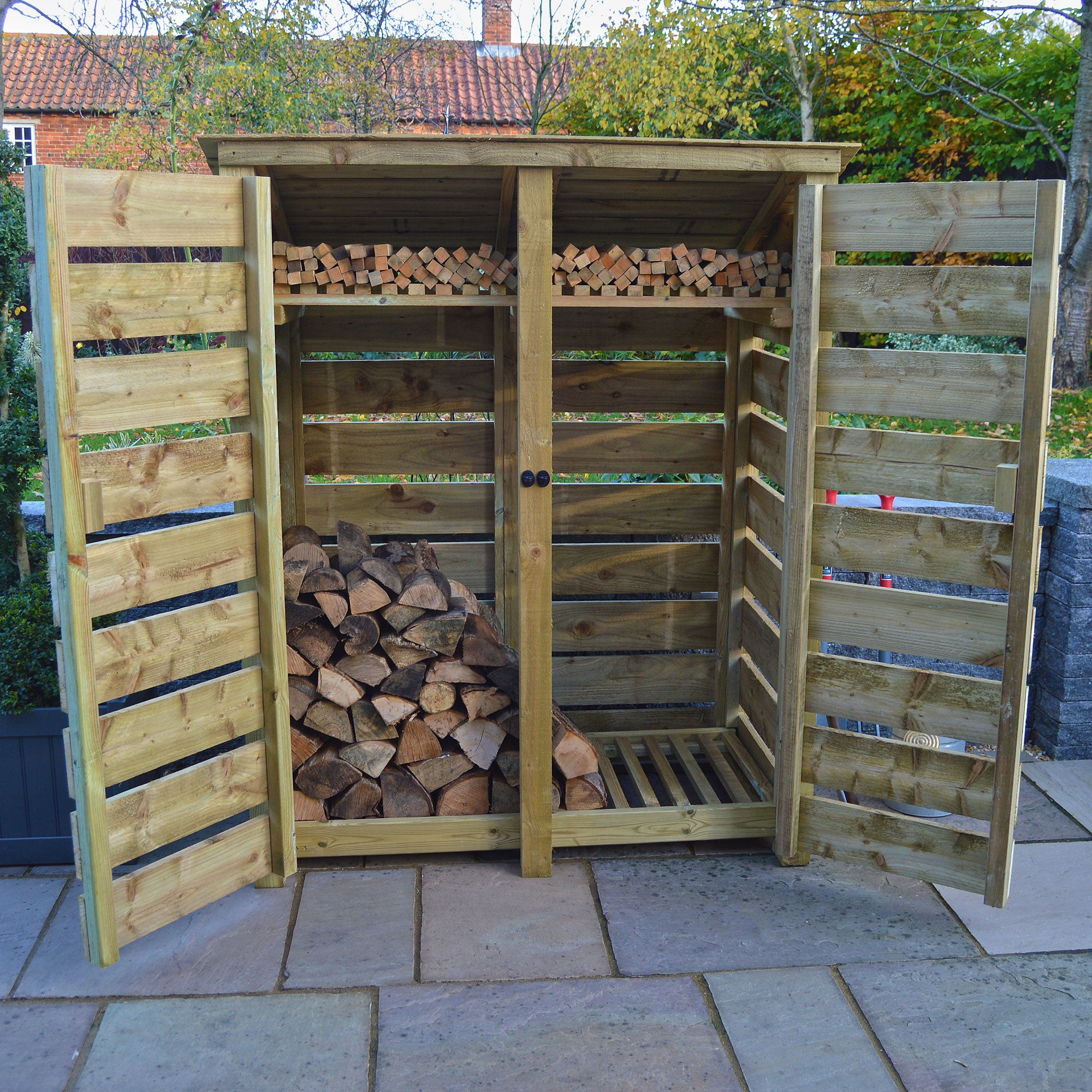 Cottesmore Log Store - Light Green - Slatted Panels - 5ft Wide x 6ft Tall