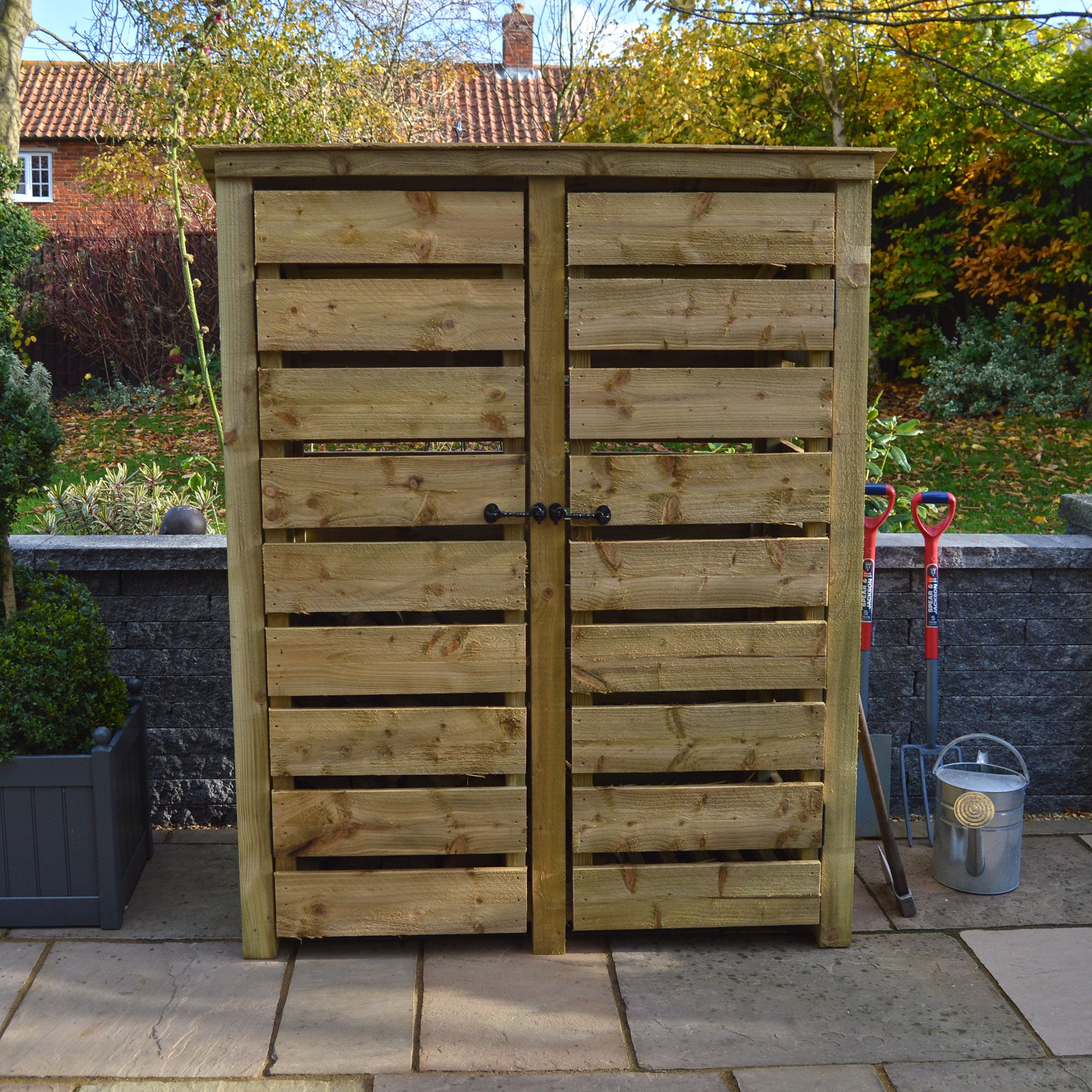 Cottesmore Log Store - Light Green - Slatted Panels - 5ft Wide x 6ft Tall