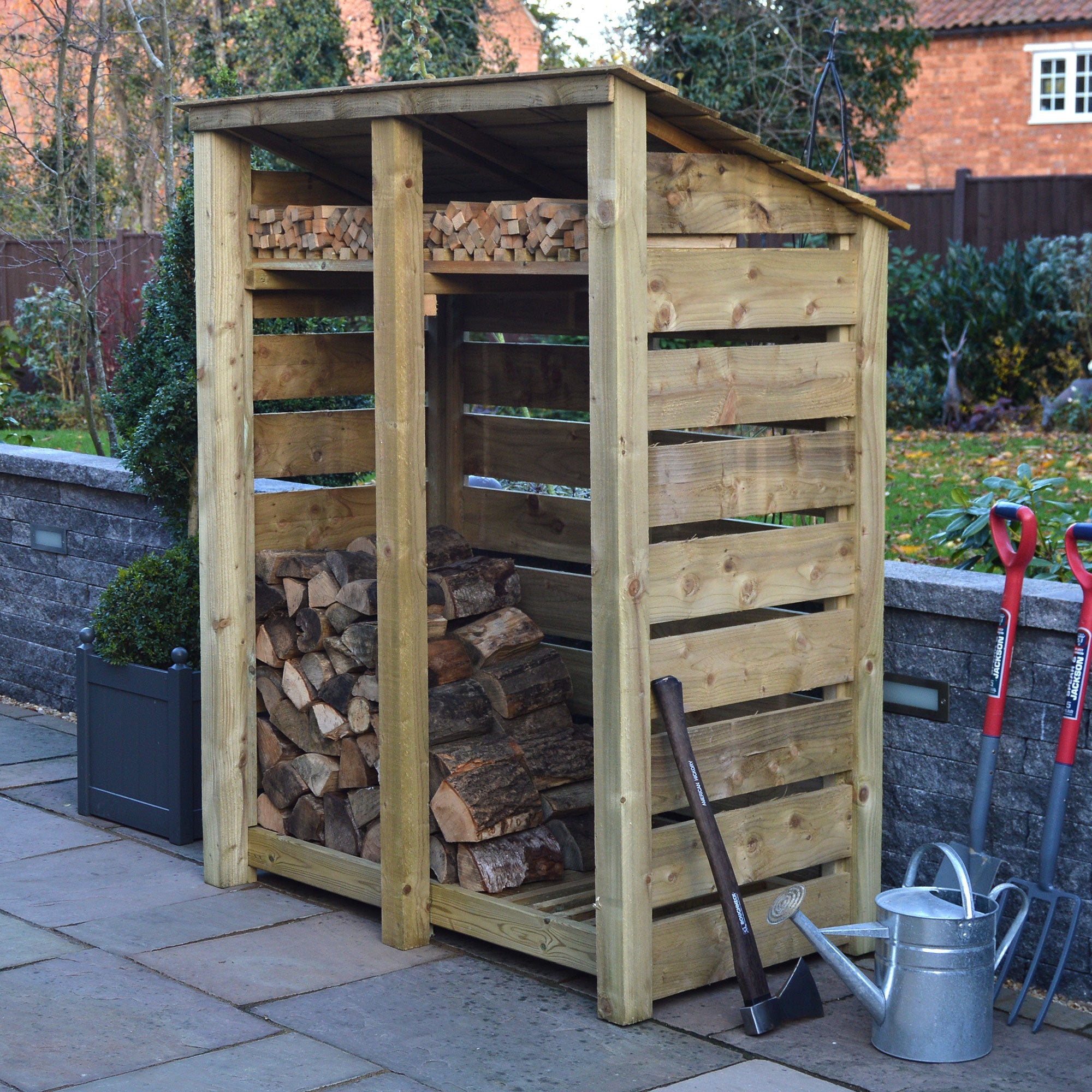 Cottesmore Log Store - Light Green - Slatted Panels - 5ft Wide x 6ft Tall