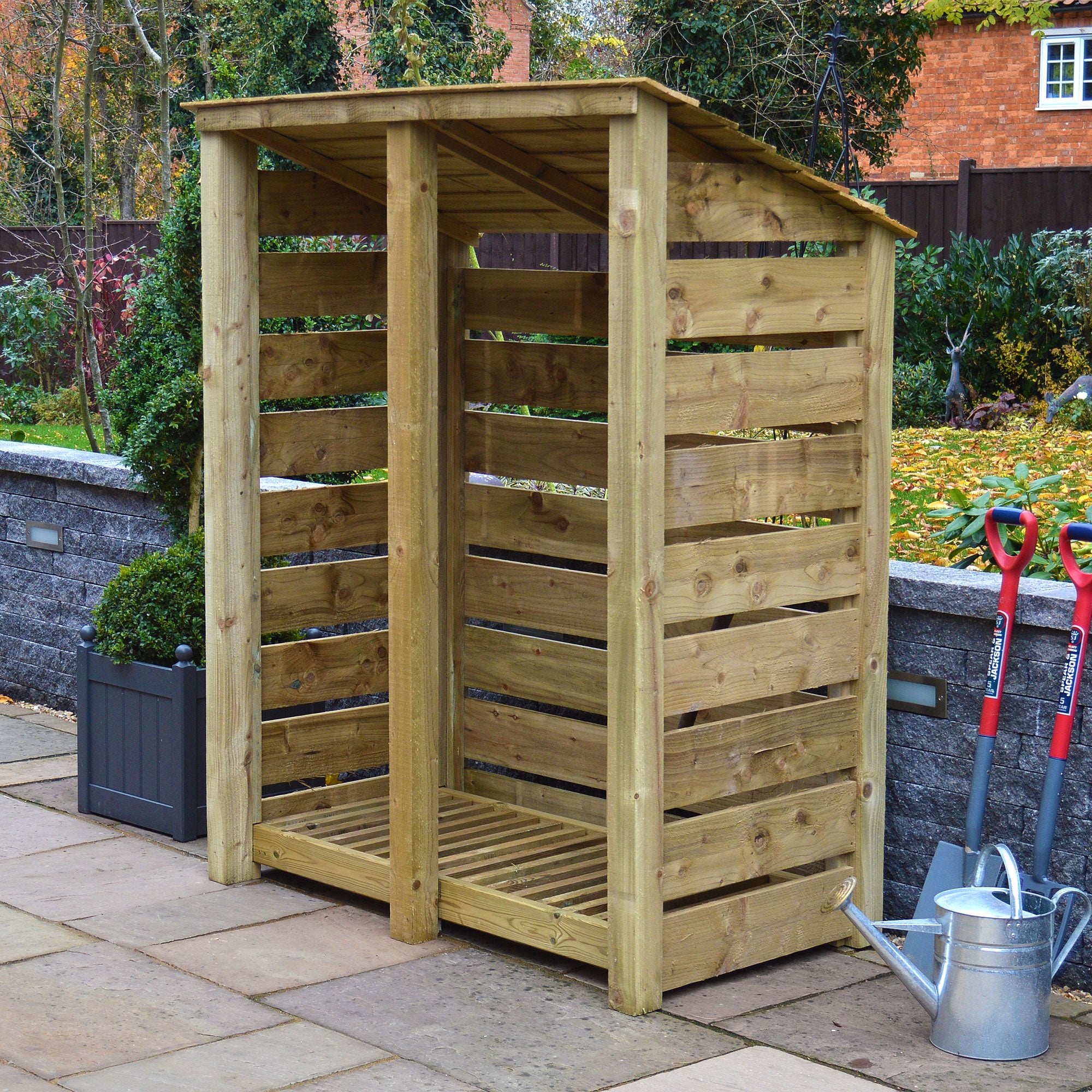 Cottesmore Log Store - Light Green - Slatted Panels - 5ft Wide x 6ft Tall