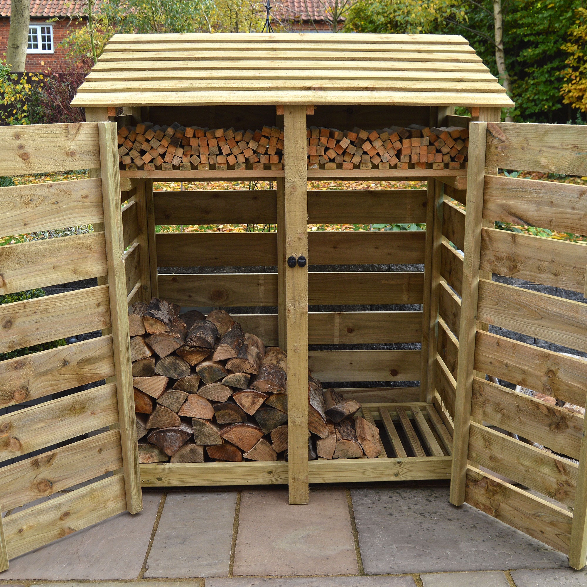 Cottesmore Log Store - Light Green - Slatted Panels - 5ft Wide x 6ft Tall