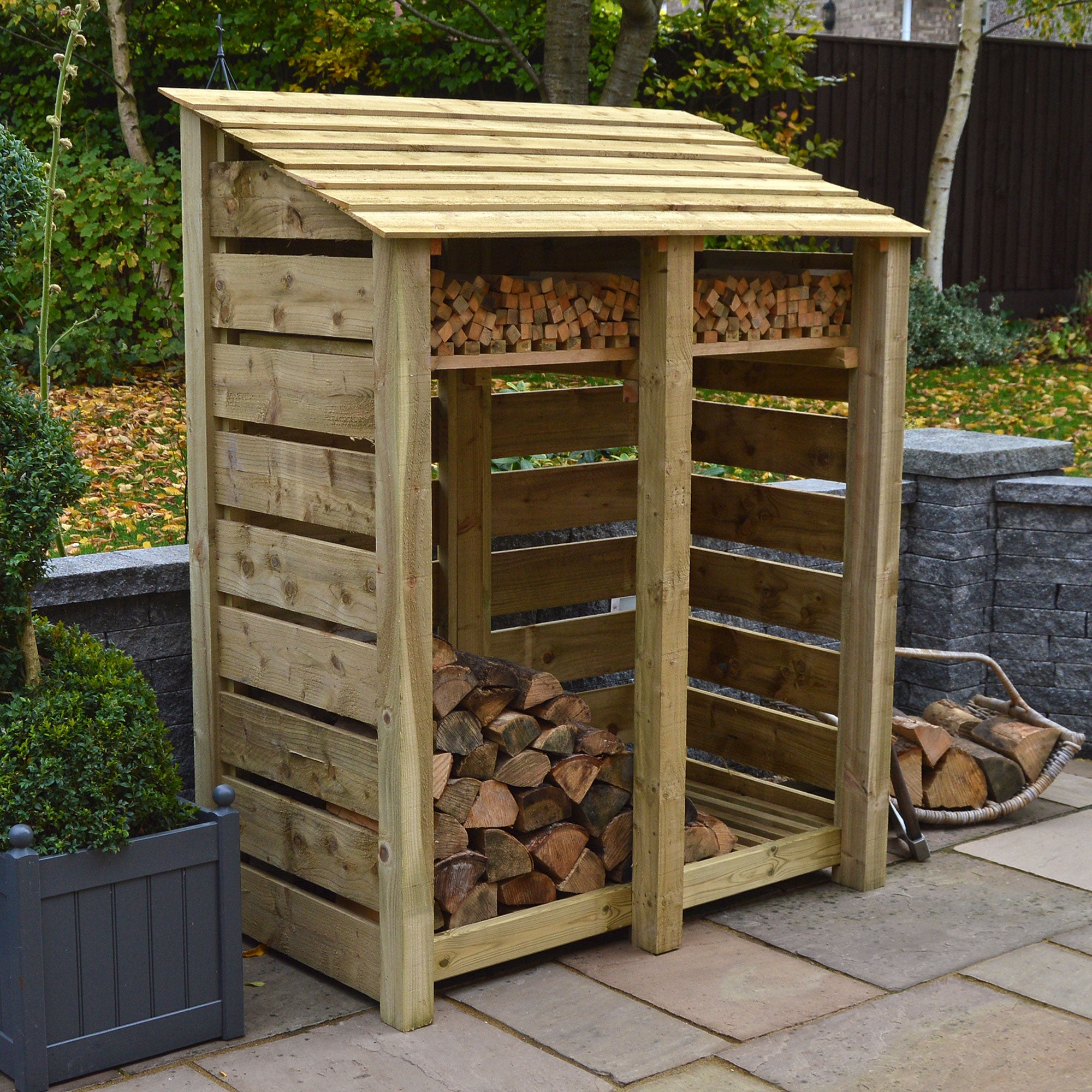 Cottesmore Log Store - Light Green - Slatted Panels - 5ft Wide x 6ft Tall - Clearance Grade