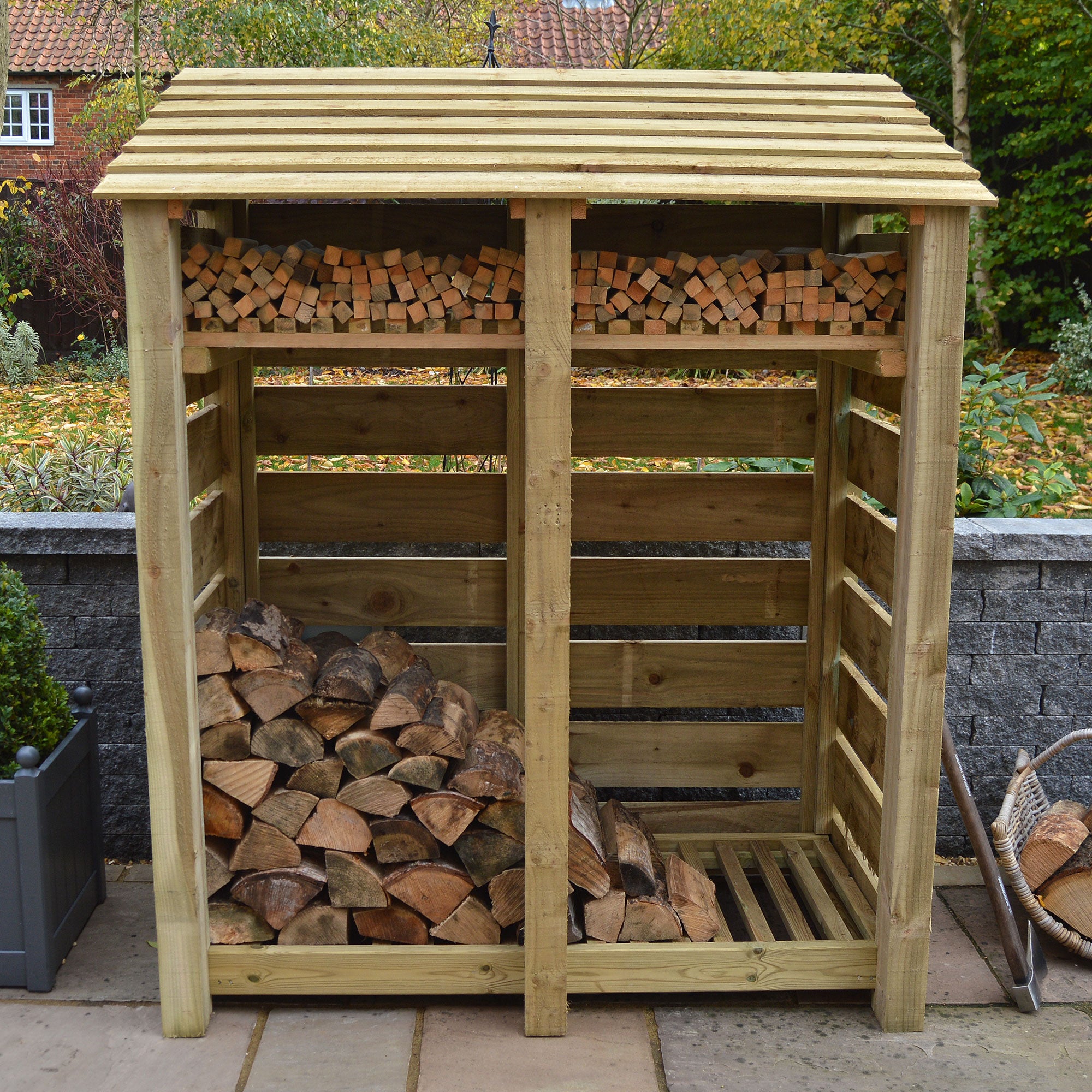 Cottesmore Log Store - Light Green - Slatted Panels - 5ft Wide x 6ft Tall