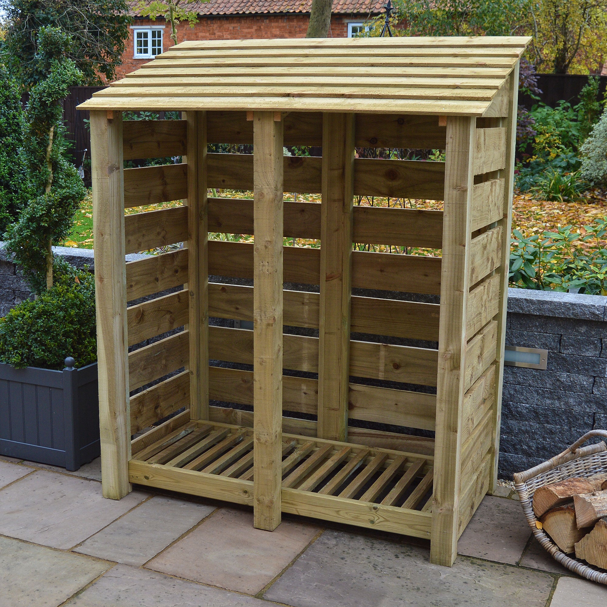 Cottesmore Log Store - Light Green - Slatted Panels - 5ft Wide x 6ft Tall