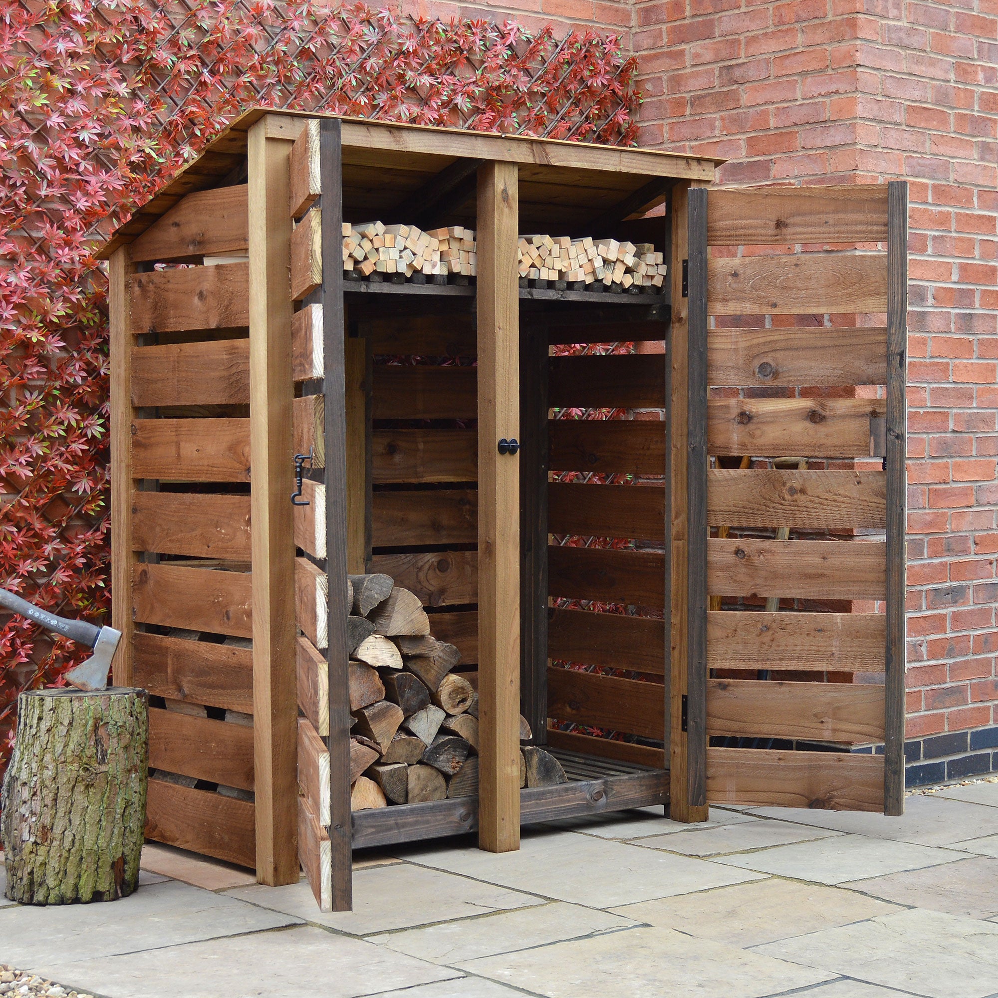Cottesmore Log Store - Rustic Brown - Slatted Panels - 5ft Wide x 6ft Tall - Clearance Grade