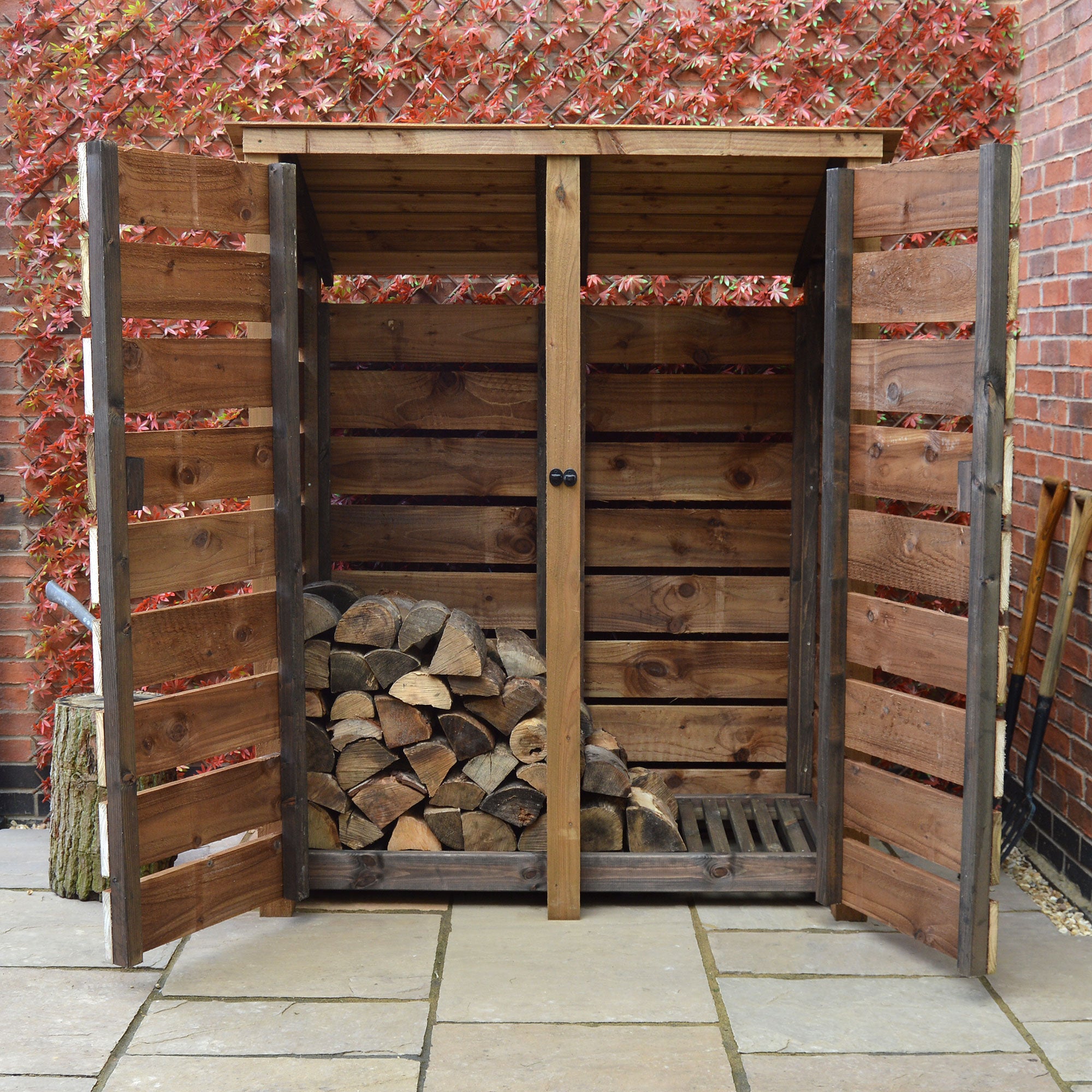 Cottesmore Log Store - Rustic Brown - Slatted Panels - 5ft Wide x 6ft Tall