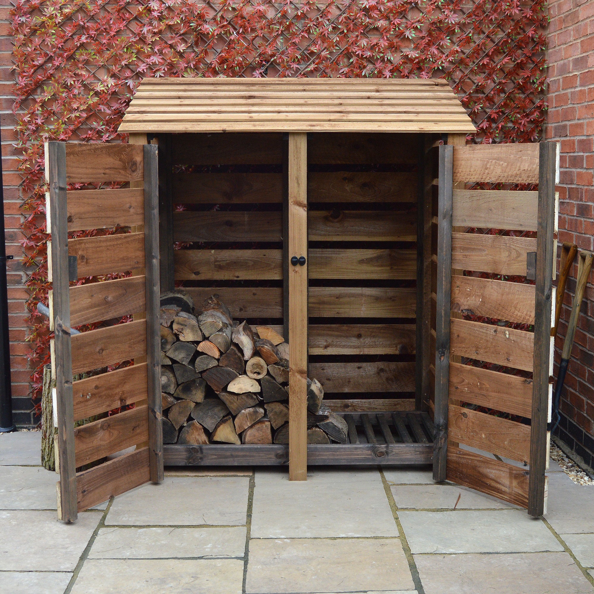 Cottesmore Log Store - Rustic Brown - Slatted Panels - 5ft Wide x 6ft Tall
