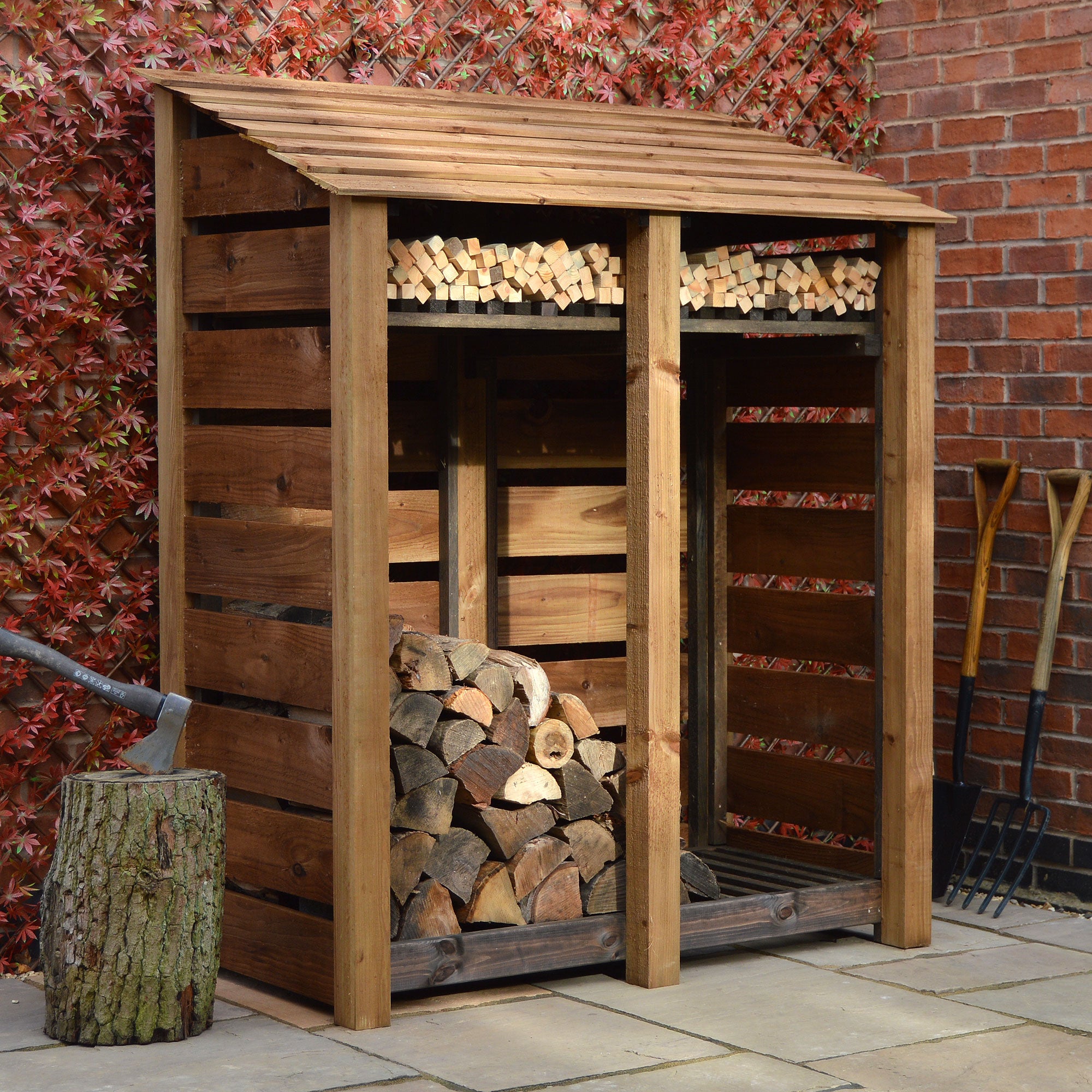 Cottesmore Log Store - Rustic Brown - Slatted Panels - 5ft Wide x 6ft Tall