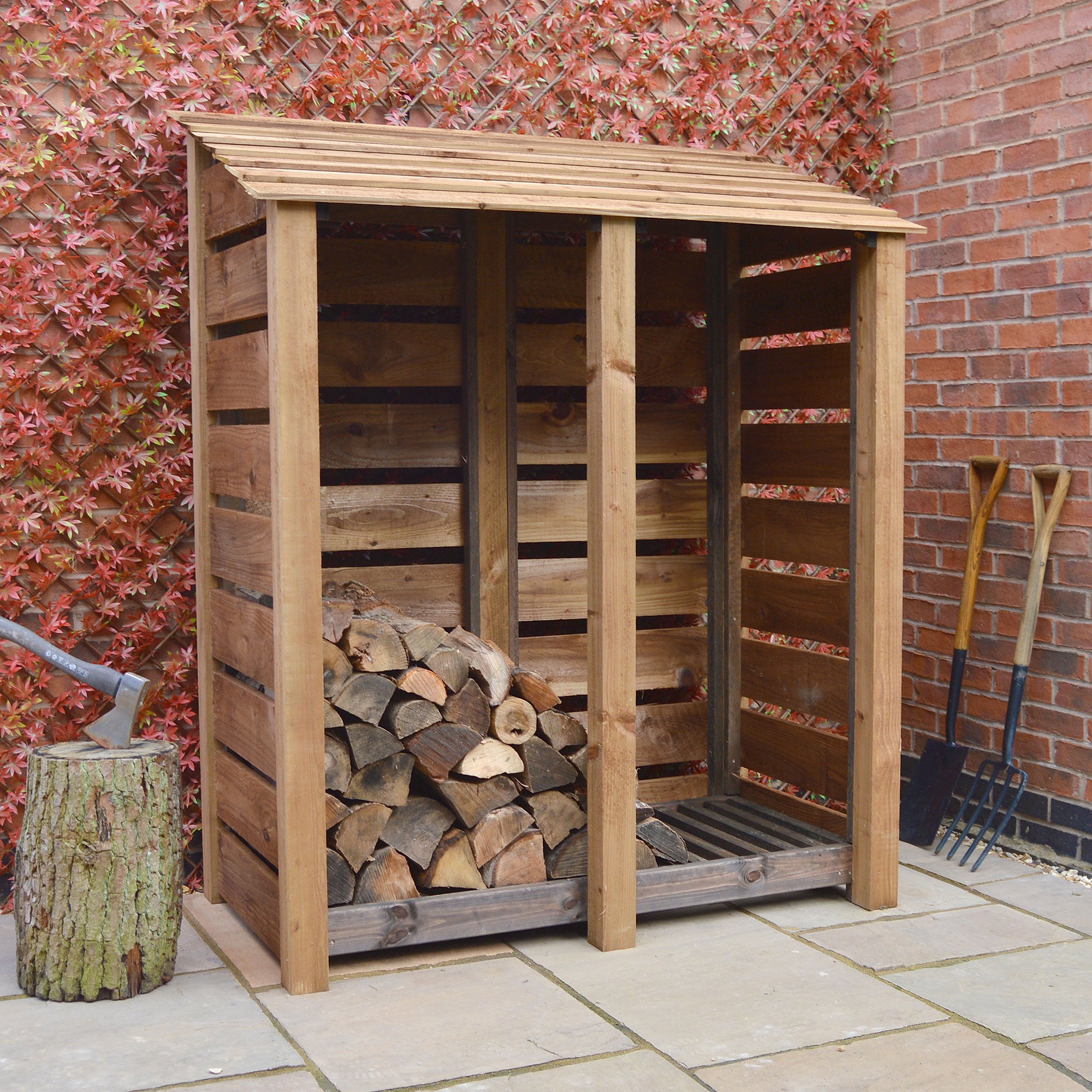 Cottesmore Log Store - Rustic Brown - Slatted Panels - 5ft Wide x 6ft Tall - Clearance Grade