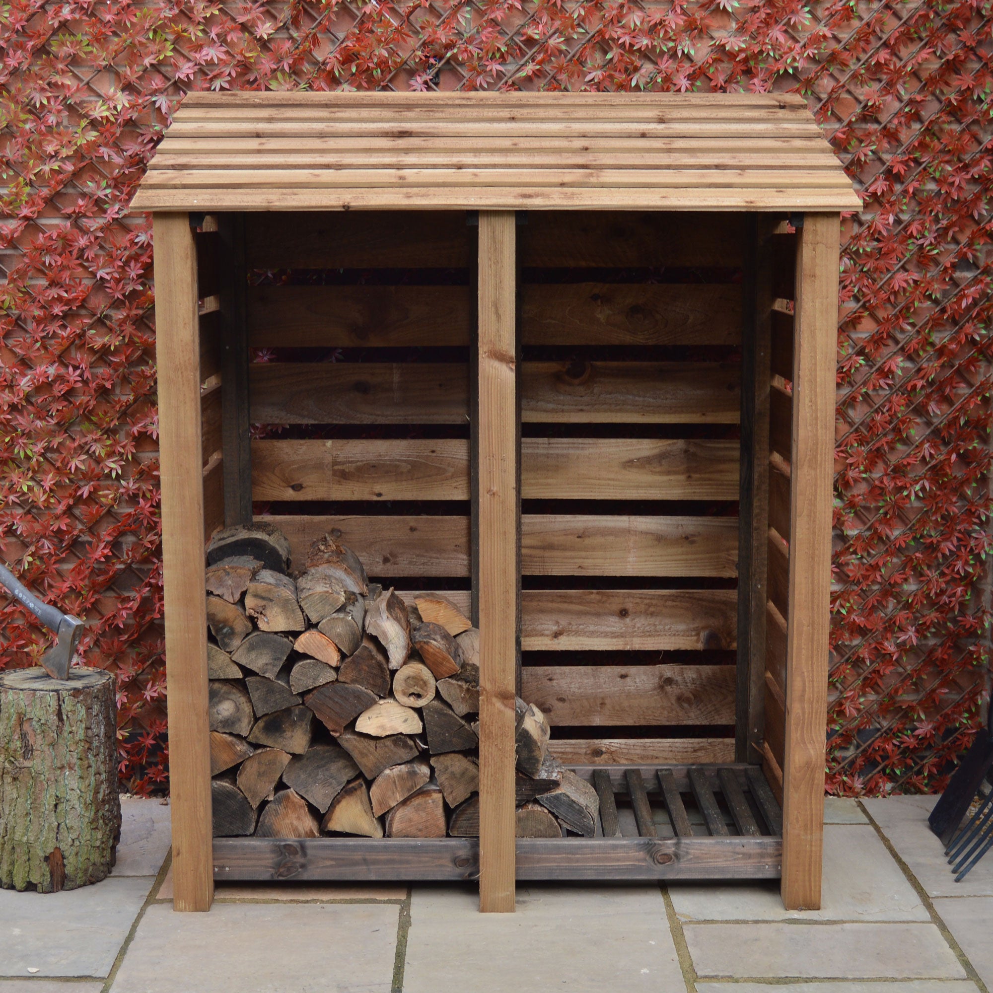 Cottesmore Log Store - Rustic Brown - Slatted Panels - 5ft Wide x 6ft Tall