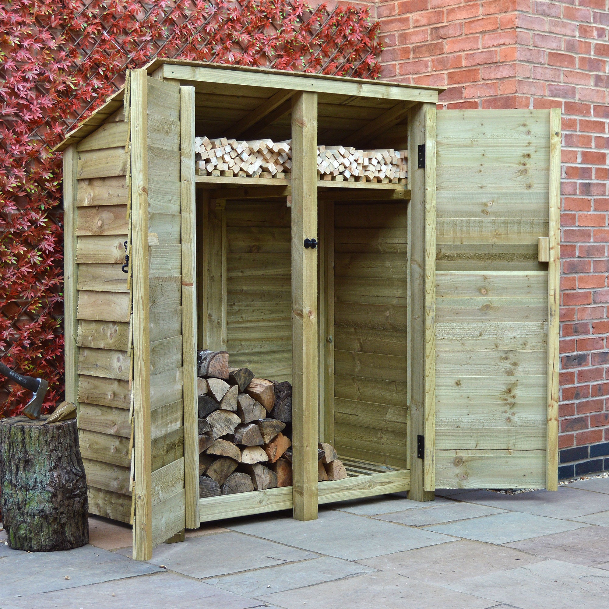 Cottesmore Log Store - Light Green - Solid Panels - 5ft Wide x 6ft Tall