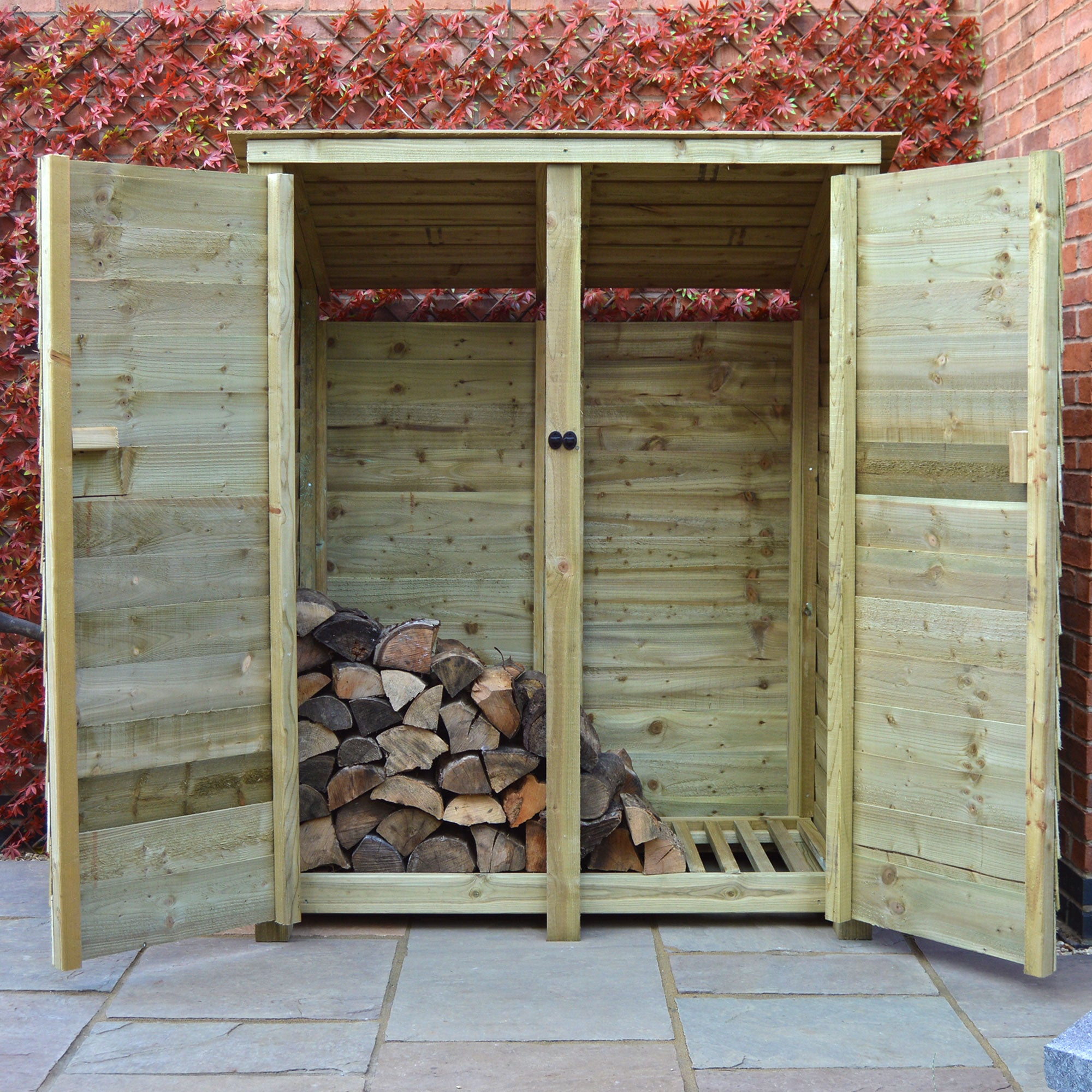 Cottesmore Log Store - Light Green - Solid Panels - 5ft Wide x 6ft Tall
