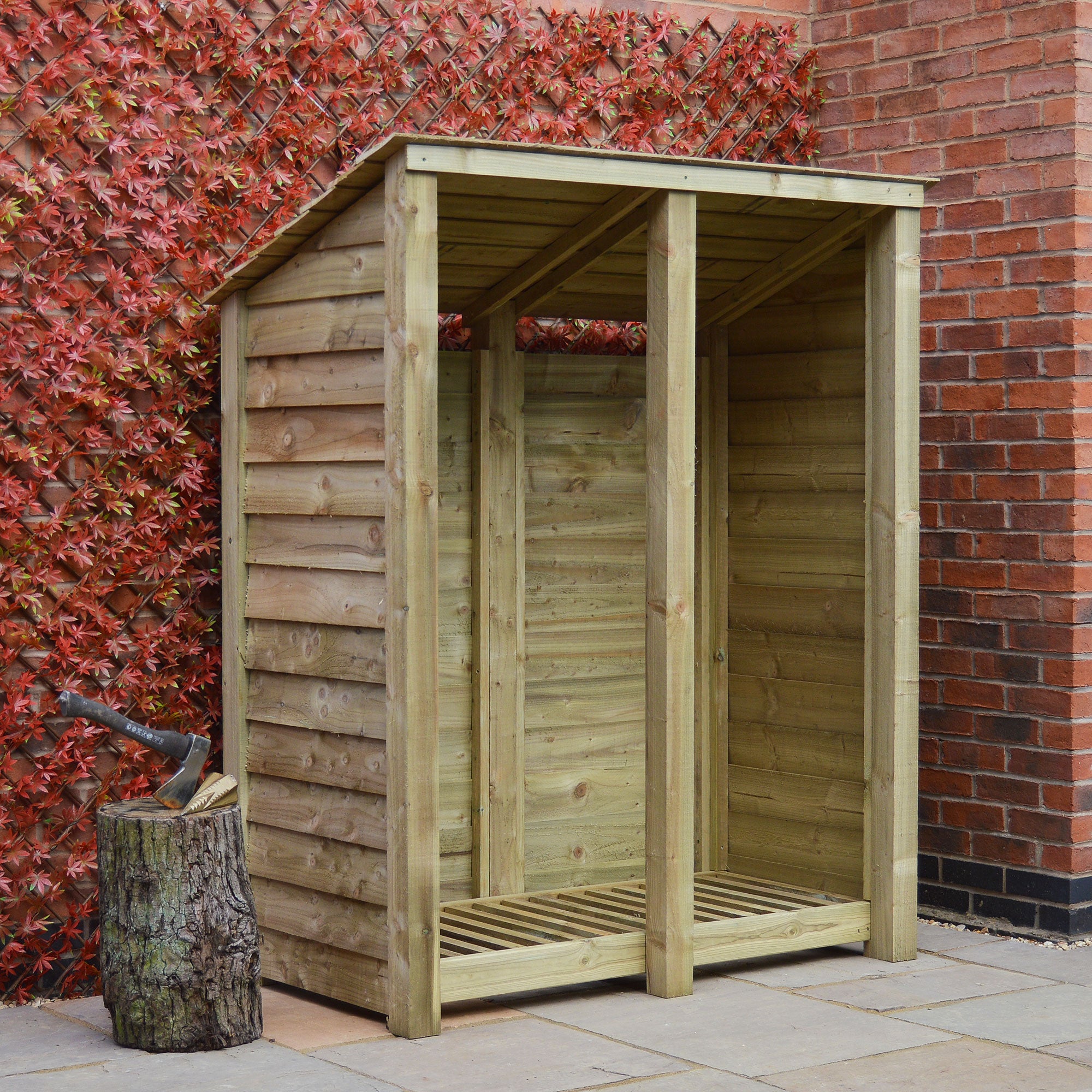 Cottesmore Log Store - Light Green - Solid Panels - 5ft Wide x 6ft Tall